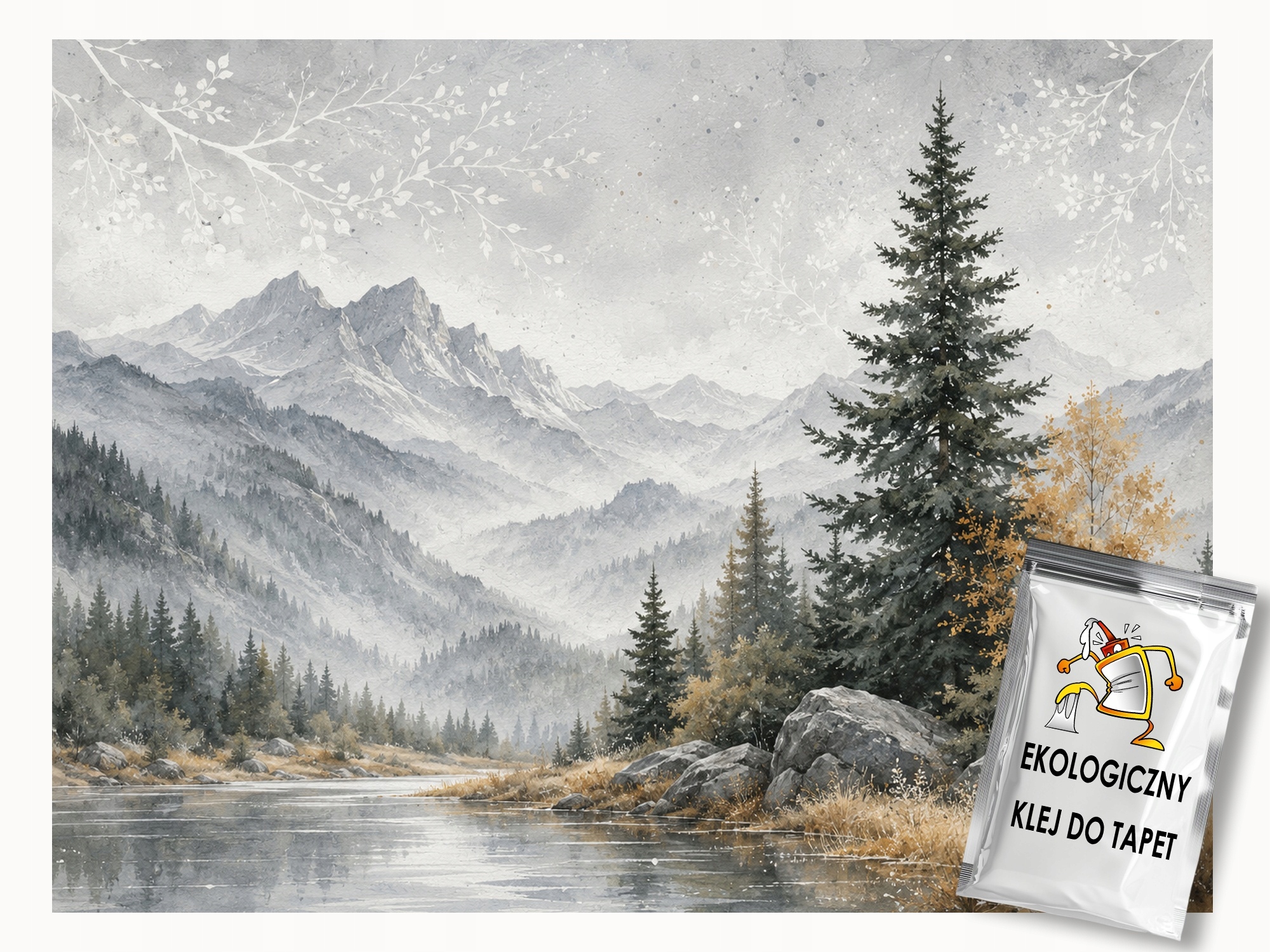Fototapeta Flizelina Krajina Hory Řeka Les Dřevo Balvany Mlha 368x254 130g