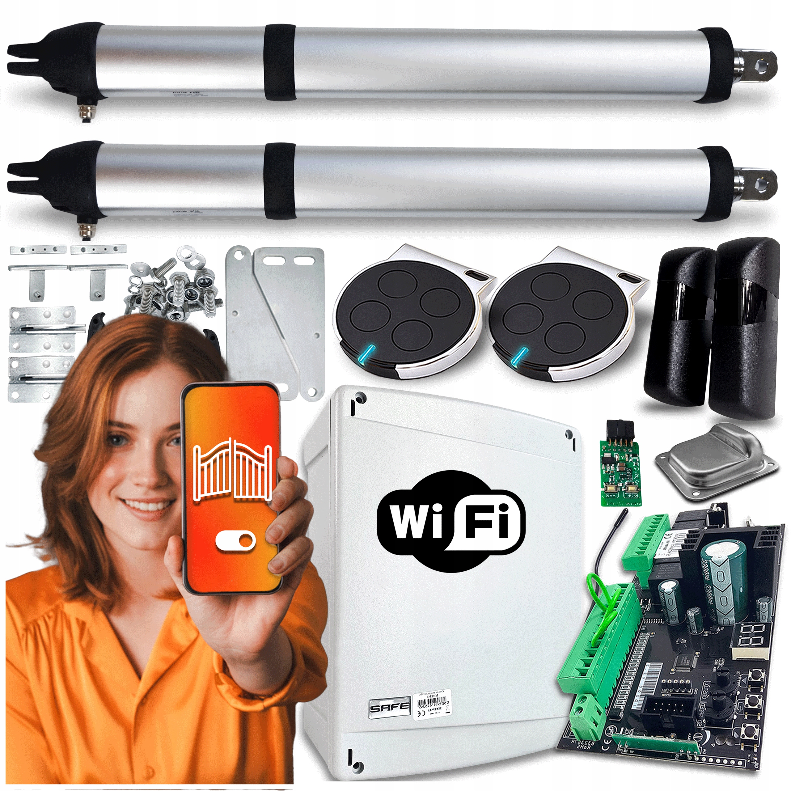 Pohon pro Dvoukřídlovou Bránu 8 m Wifi Tuya 2 x Pilot Fotobuňky Automat