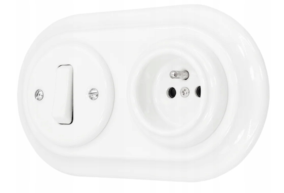 Jednopólový spínač a zásuvka retro keramika prl loft