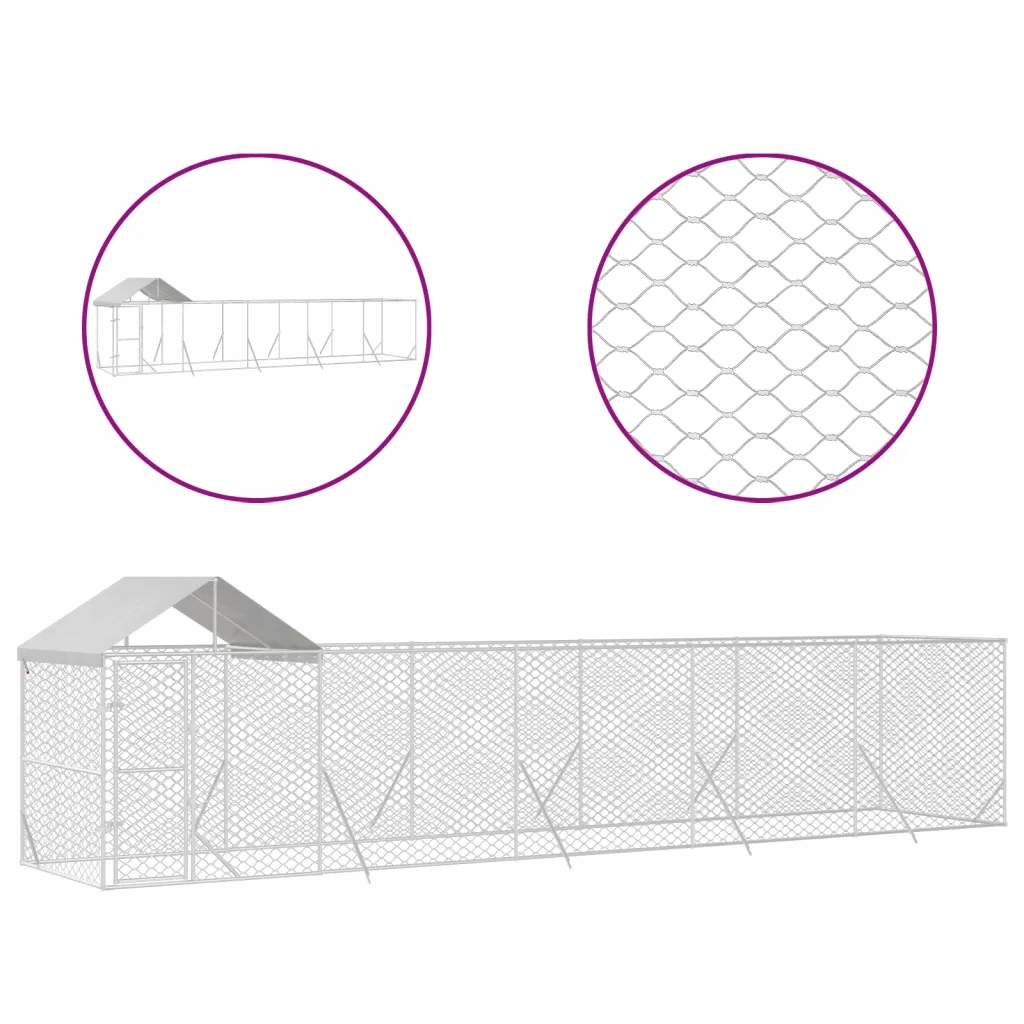 Levně Kotec pro psa, se střechou, stříbrná, 10x2x2,5m, ocel galvanizovaná