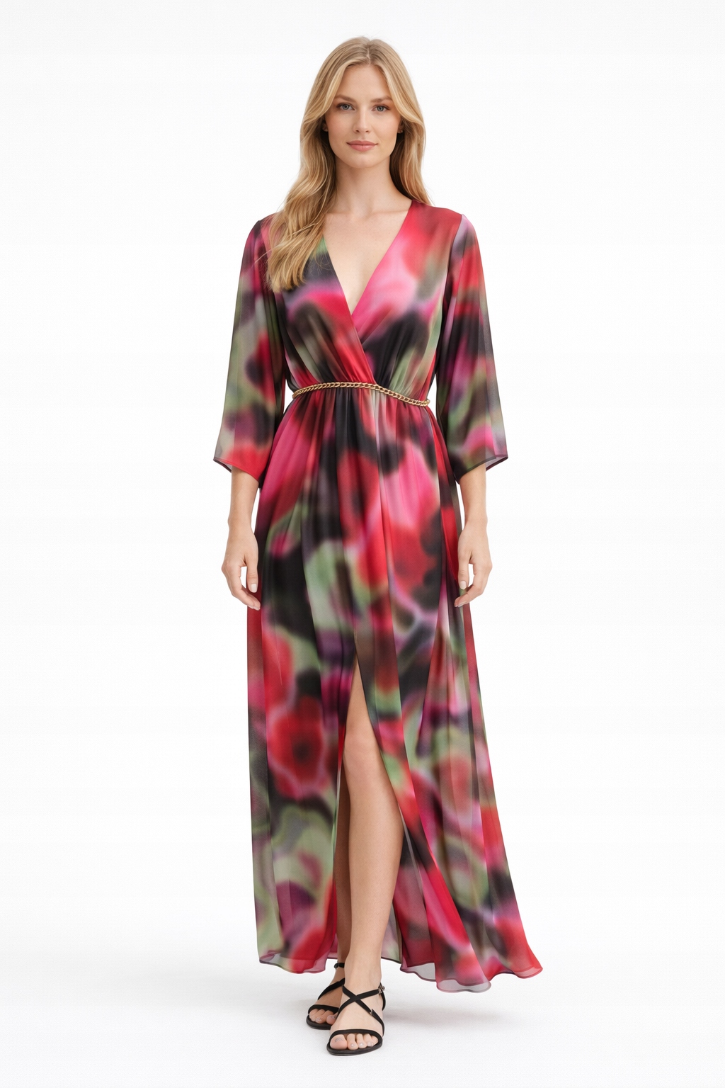 Šaty Maxi Vzorovaná S Řetízkem A Rozparkem I3A