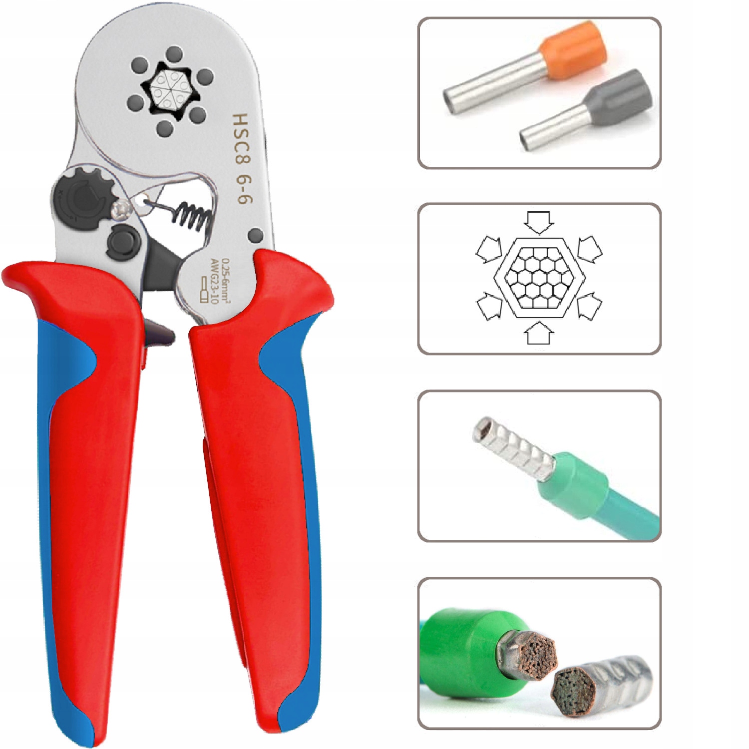 ZACISKARKA PRASKA TULEJEK DO KABLI SZEŚCIOKĄTNA Minimalny przekrój przewodu 0.25 mm²