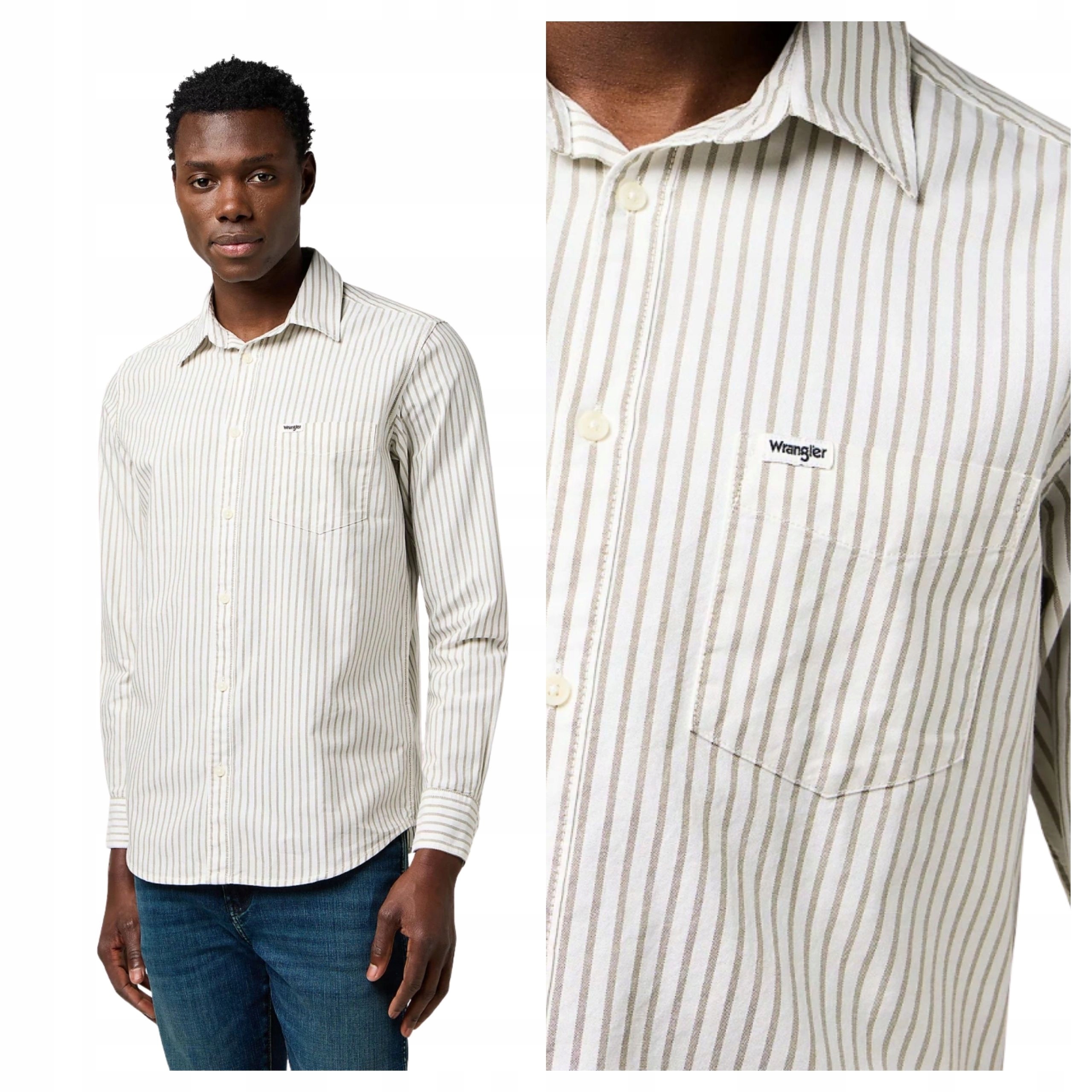 Pánská košile Wrangler 1 Pkt Shirt Krémová s pruhy Regular Fit M