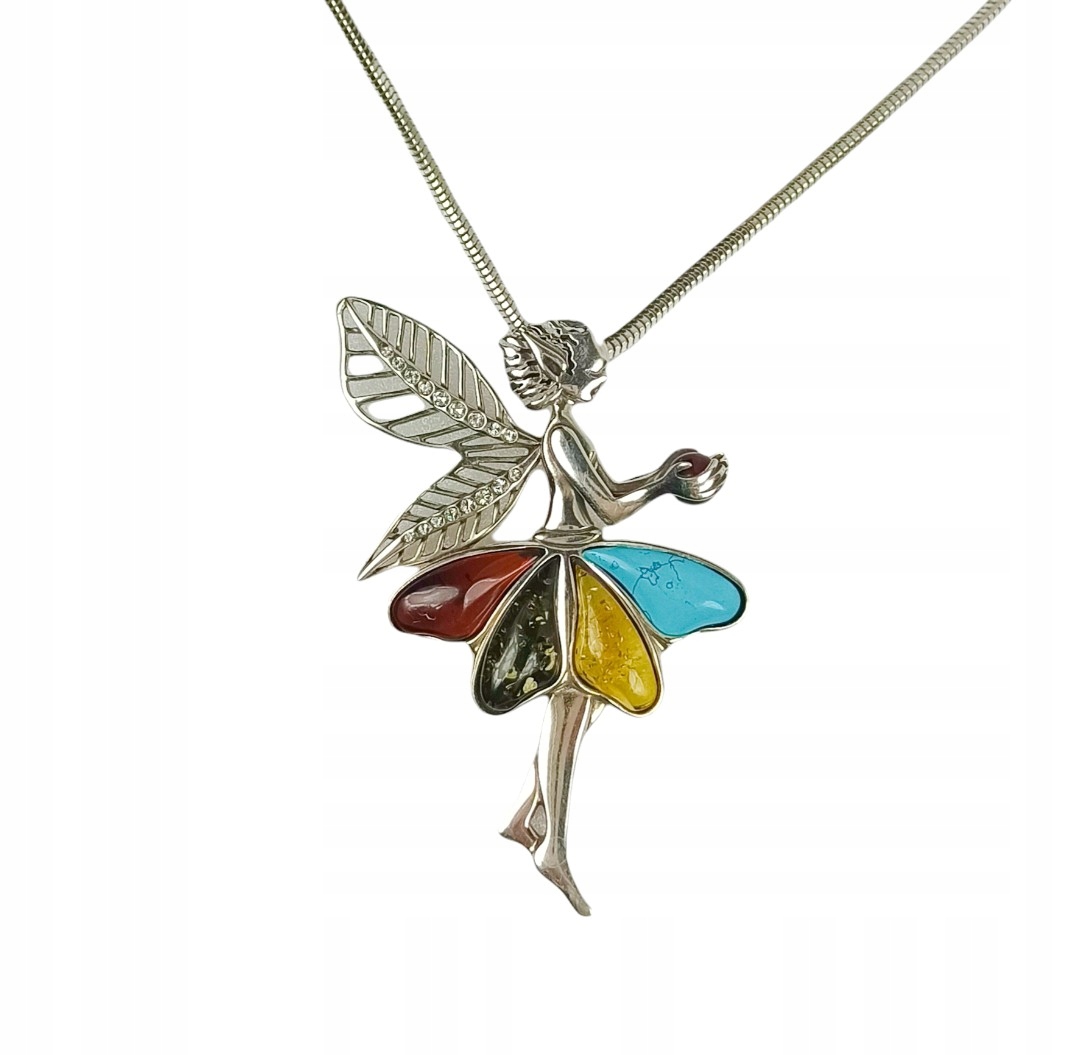 Stříbrný Elfí Přívěsek S Jantarovými Šaty