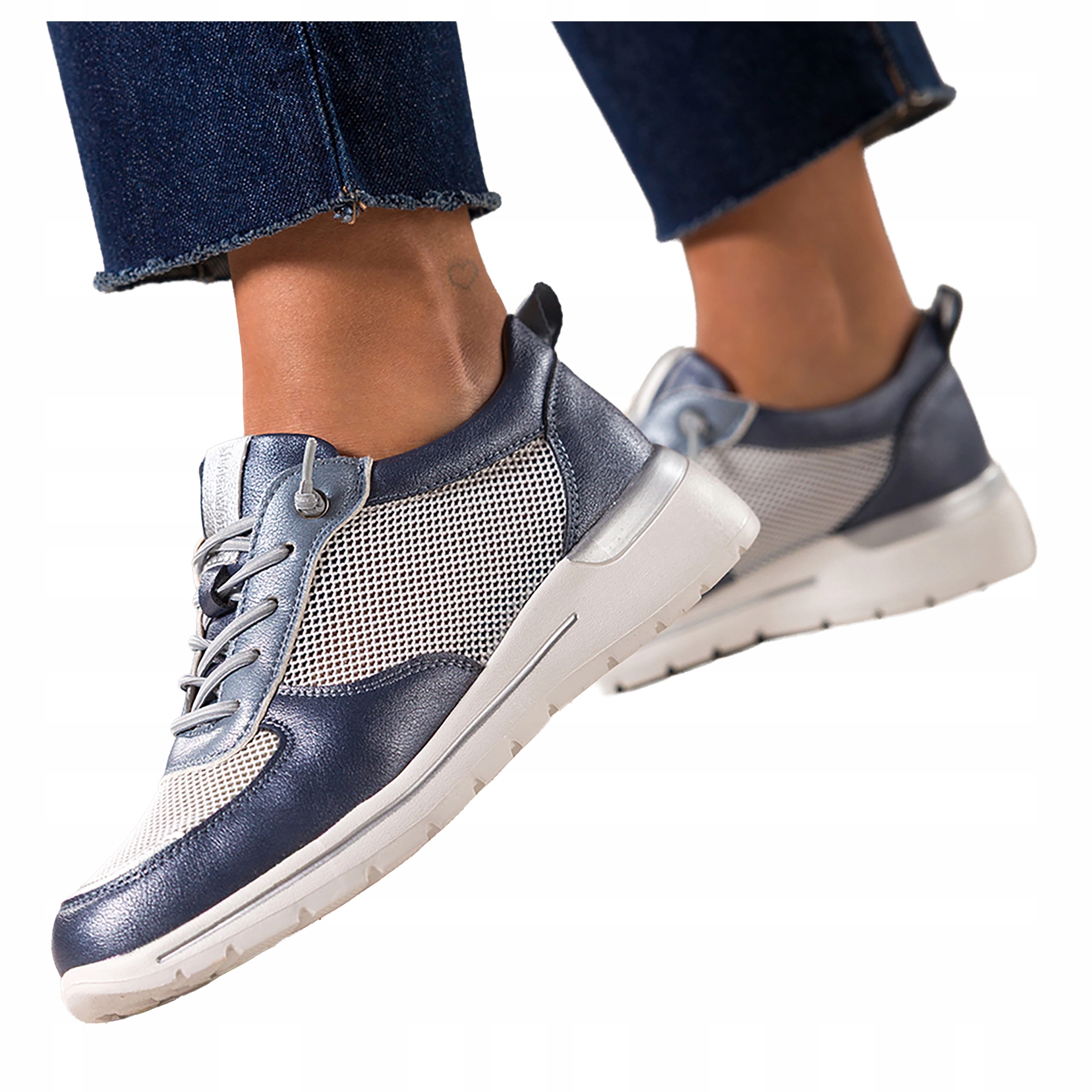 Sneakersy Modré Dámské Sportovní S Síťkou Platforma Šněrovací vel 38