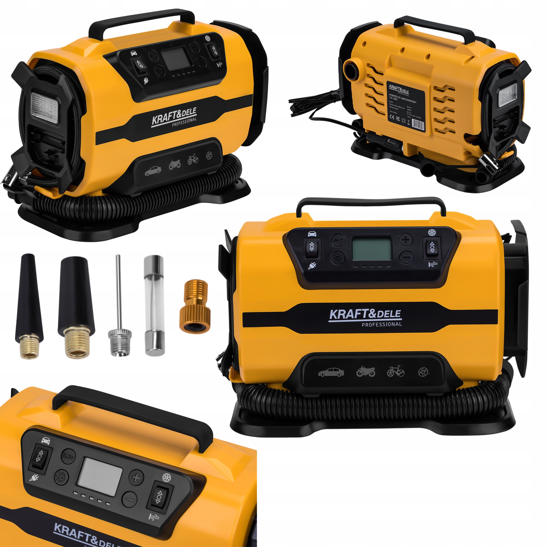Sieťový kompresor do auta LCD 12V 230V 140W 150 Psi 35 l/min Kraft&Dele