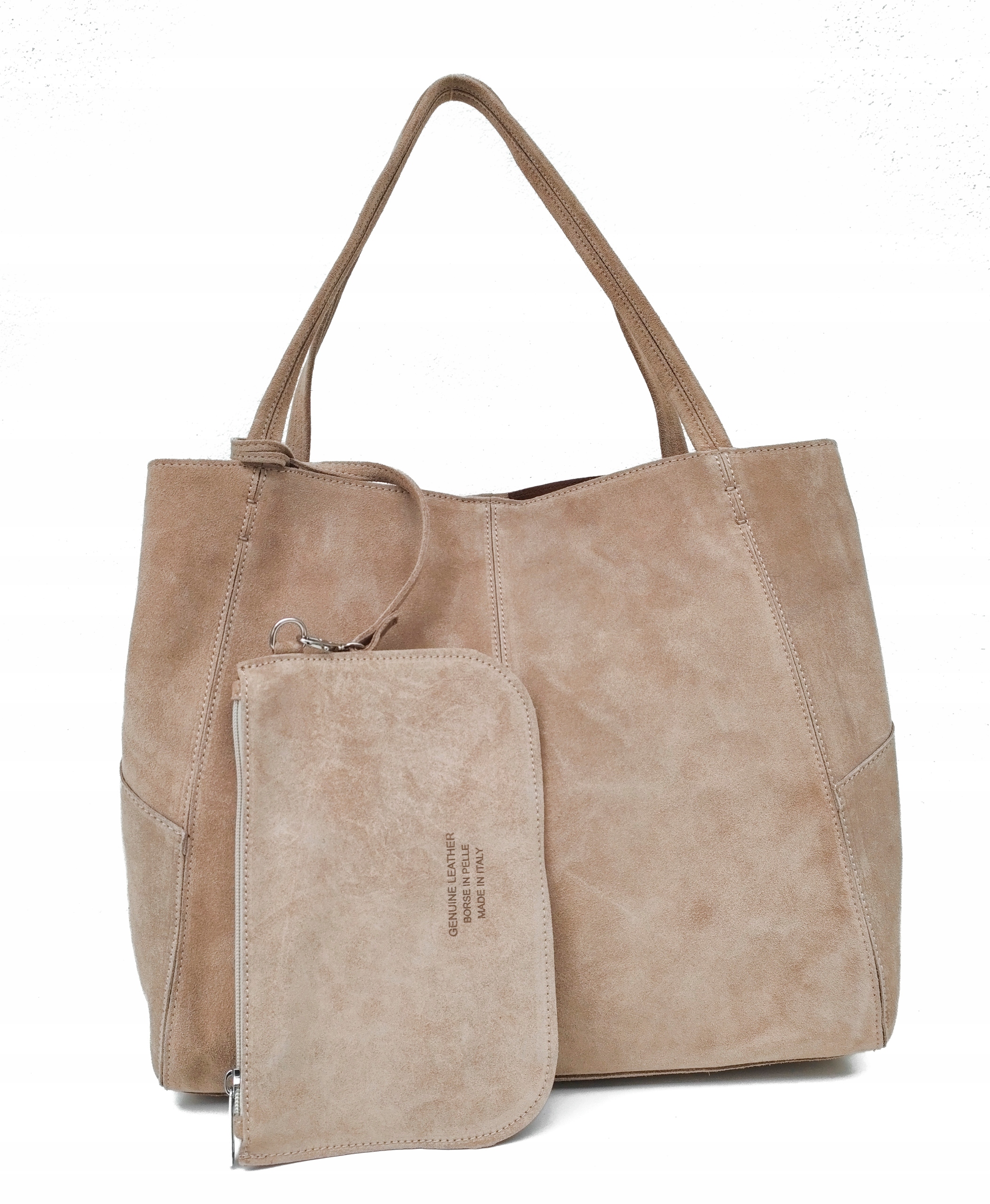 Maxi shopper torba skóra zamszowa beżowa słomkowa