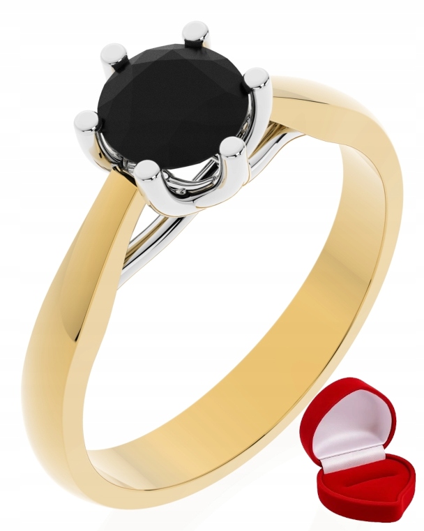 Zlatý Prstýnek 585 14k Černý Briliant 0,70 ct R28