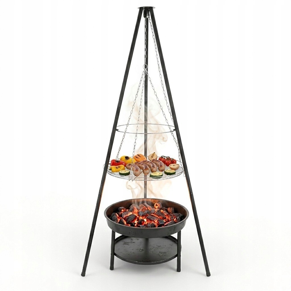 Palenisko trójnóg duży grill ogniskowy ogrodowy wiszący 2w1