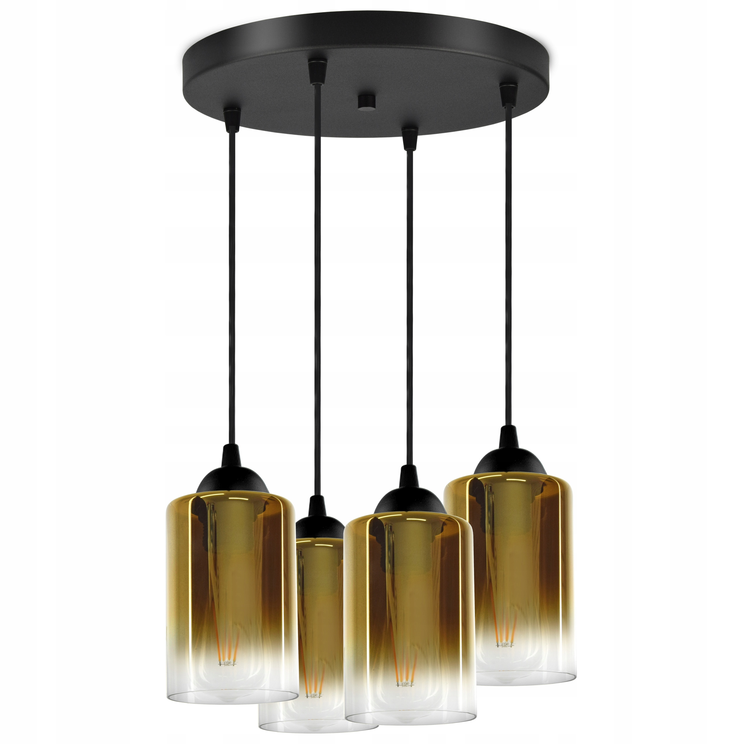 

Lampa Wisząca Cztery Tuby Złote Transparentne Led