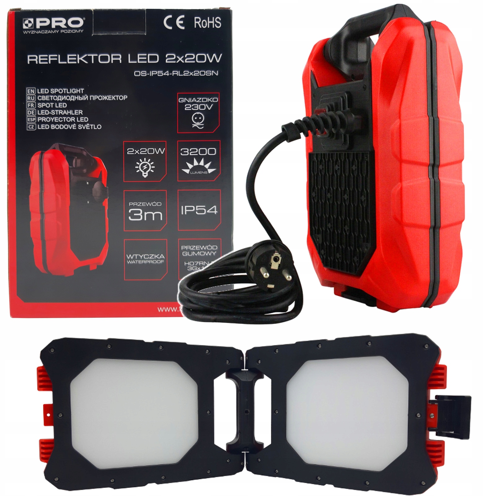 СВІТЛОДІОДНИЙ ПРОЖЕКТОР PRO IP54 2X20W 3200LM SOCKET 230V