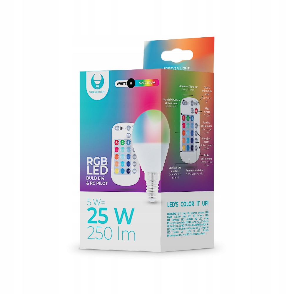 

Żarówka Led E14 G45 Rgb Biały 5W z pilotem 250lm