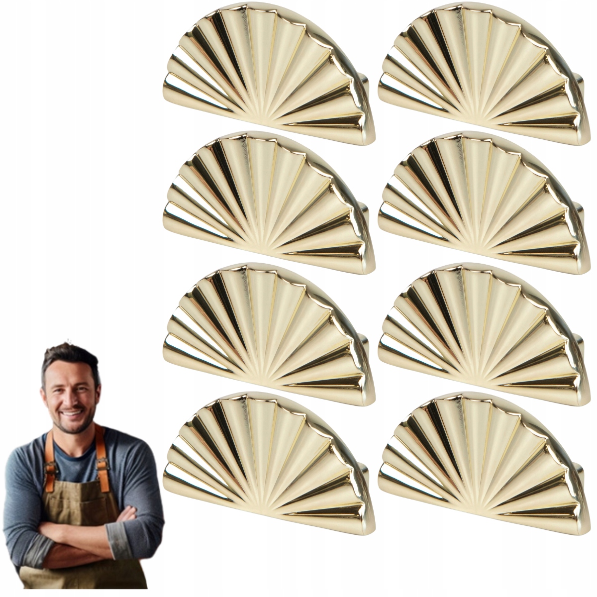 Nábytkový držiak Polmesiac Rozetový Malý Jasný Zlatý Lesk 50 mm 8ks