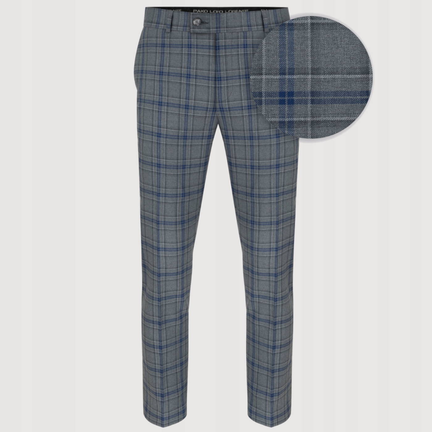 Šedé oblekové kalhoty s modrou kostkovanou strukturou 100% vlna Pako Lorente 176/108