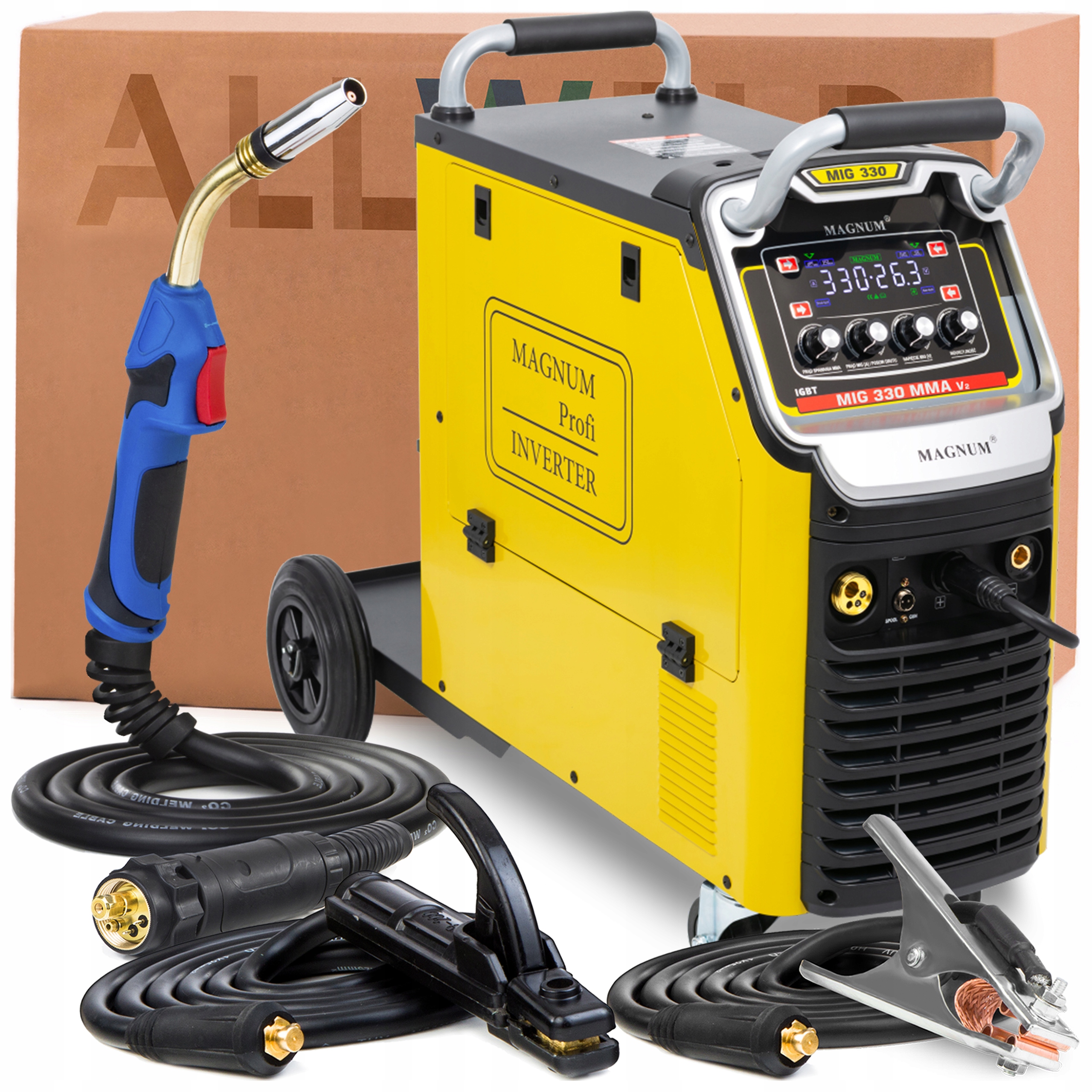 Półautomat Magnum Mig 330 Mma V2 400V 330A 4X4 Mig Mag 2T/4T 4-ROLKOWY Igbt