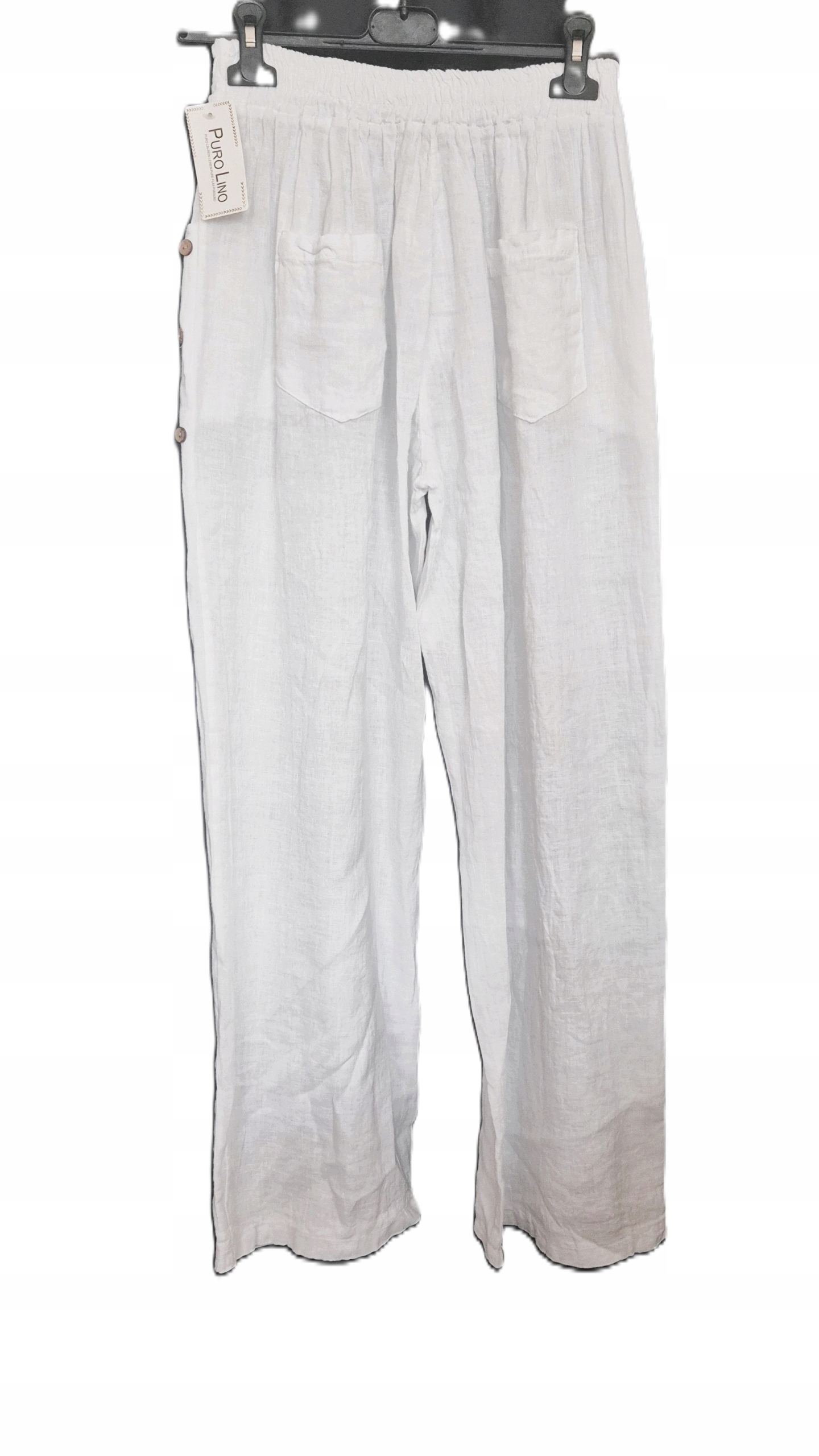 Lněné kalhoty boho s knoflíky bílé Puro Lino len Vel. Uni S, M, L, XL