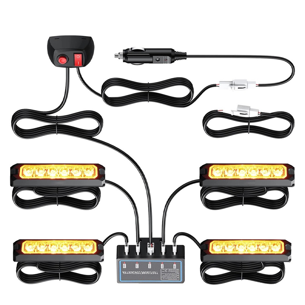 4x Stroboskopická Výstražná Světla Led Lampa Oranžová Pomoc Autopřepravník