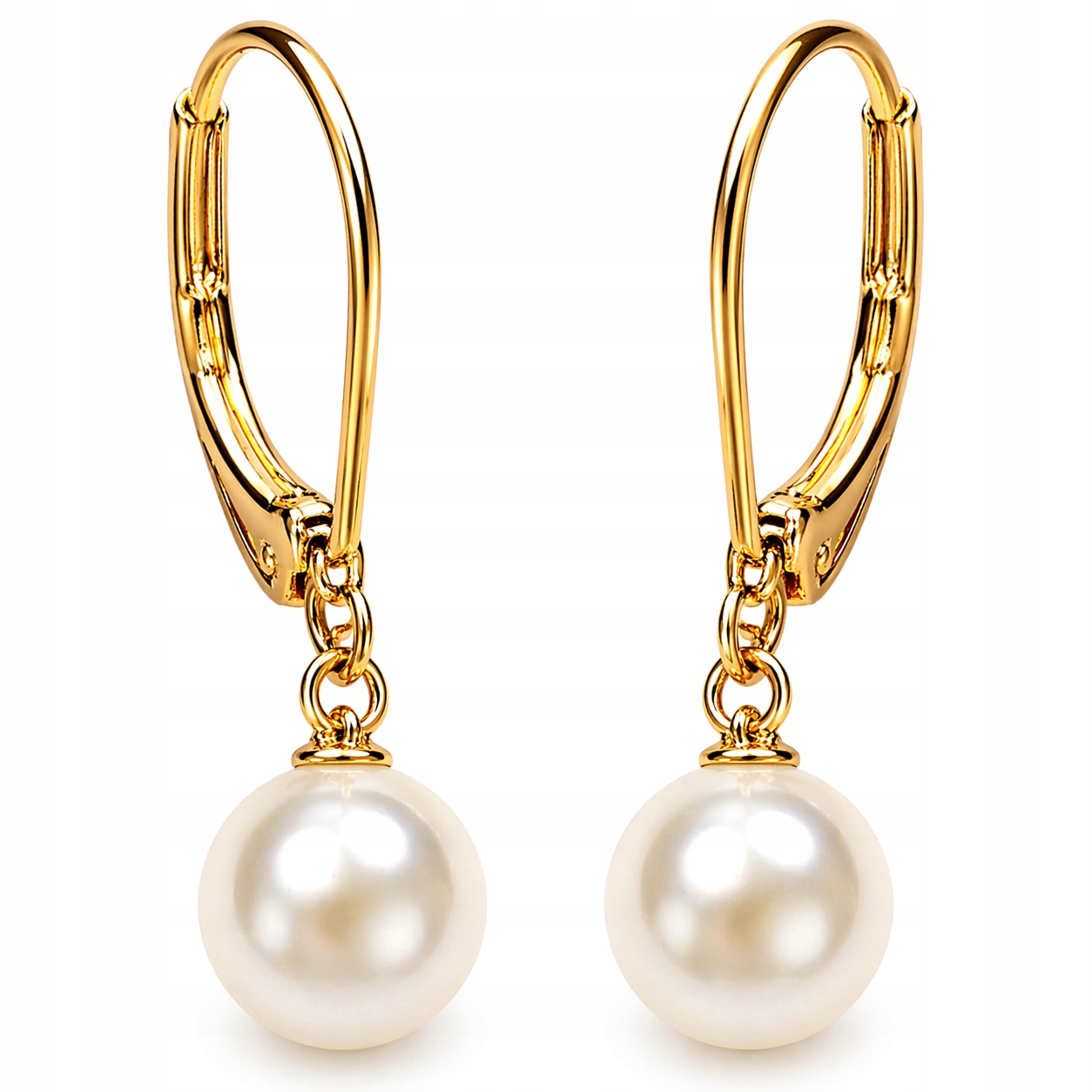 Srebrne kolczyki perły wiszące angielskie pozłacane srebro próba 925