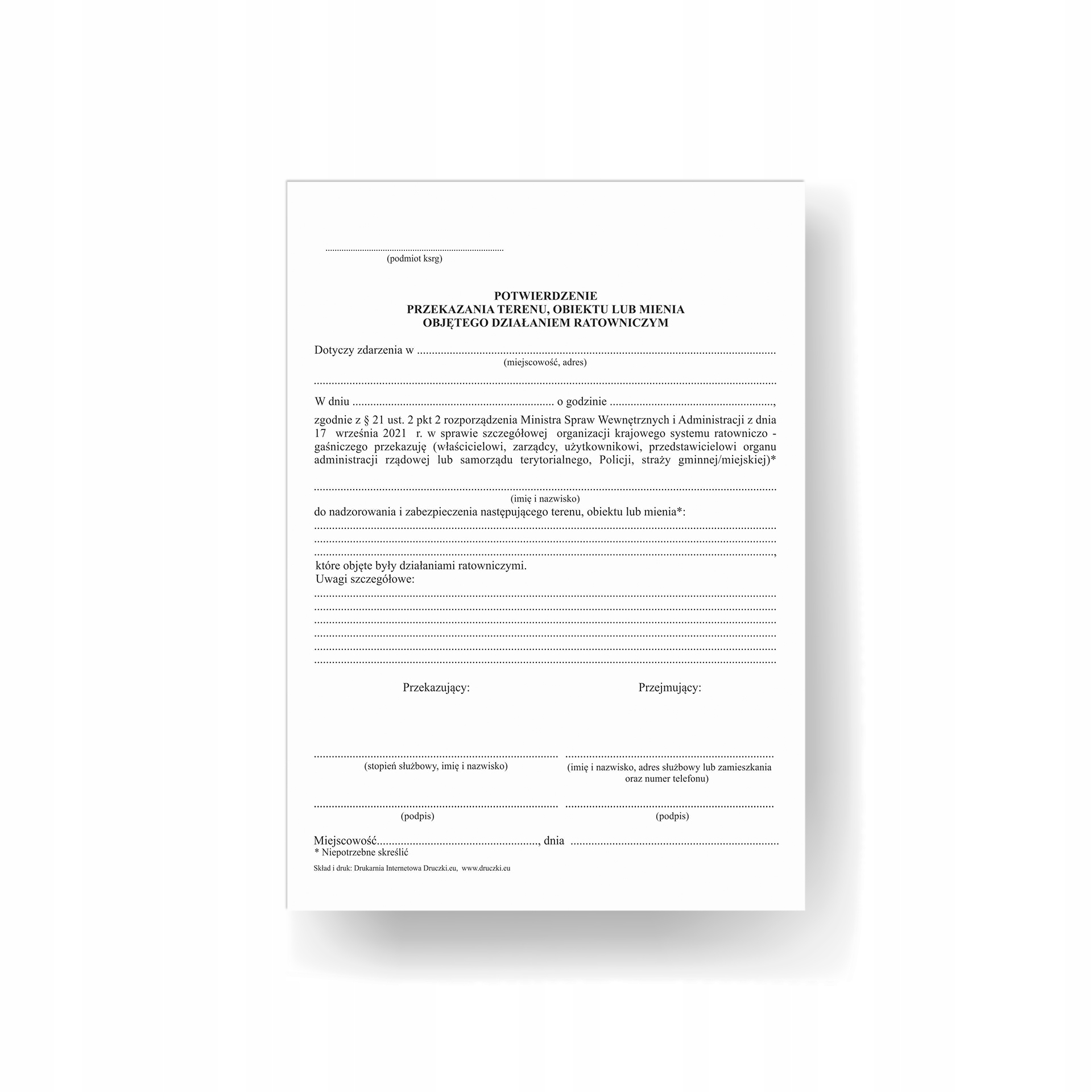 Potwierdzenie Przekazania Terenu - A5 - Wzór 2024