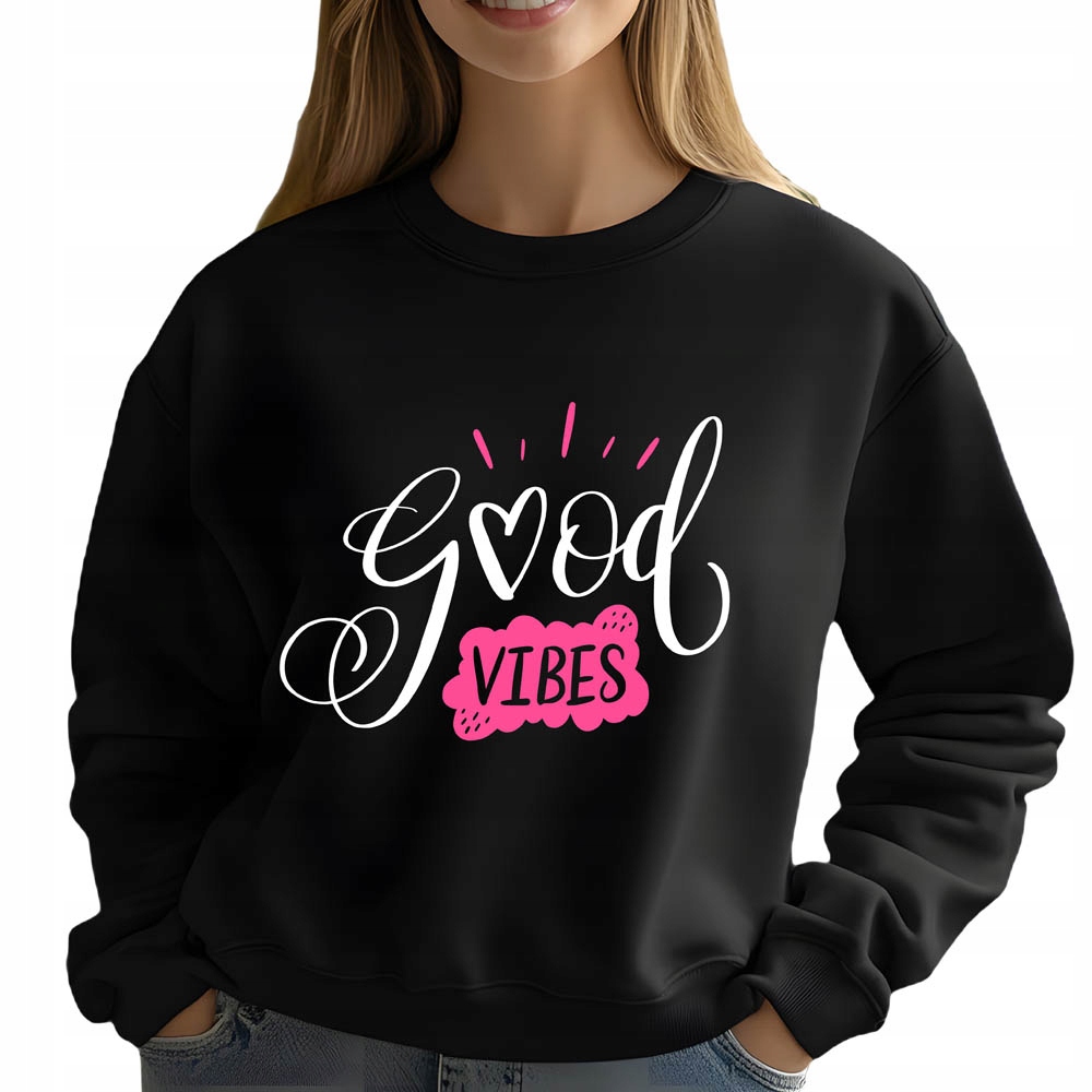 Mikina Černá Dámská Good Vibes Dárek Módní Pohodlná Trendy Viral Velikost L