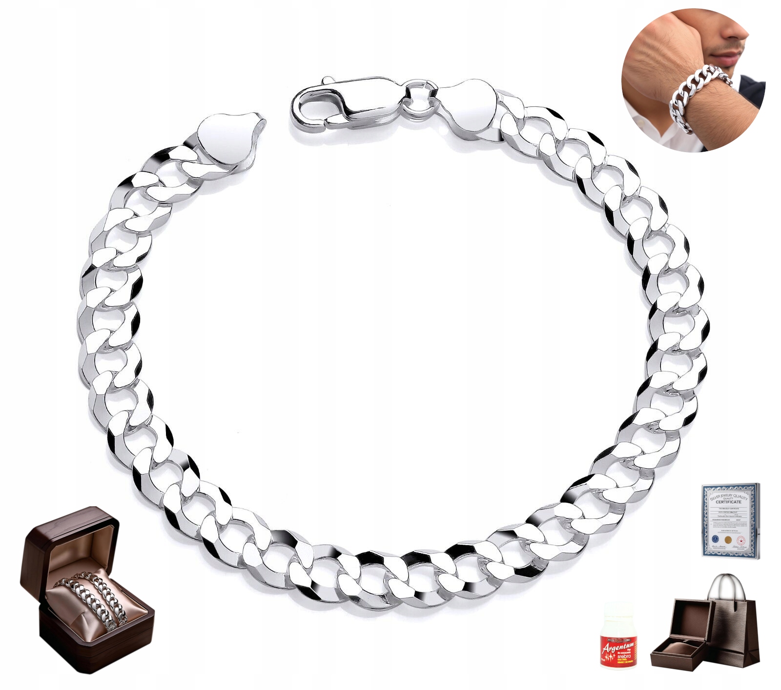 Stříbrný náramek Pancíř 925 Plný Diamantovaný 5mm Pánský Stříbro
