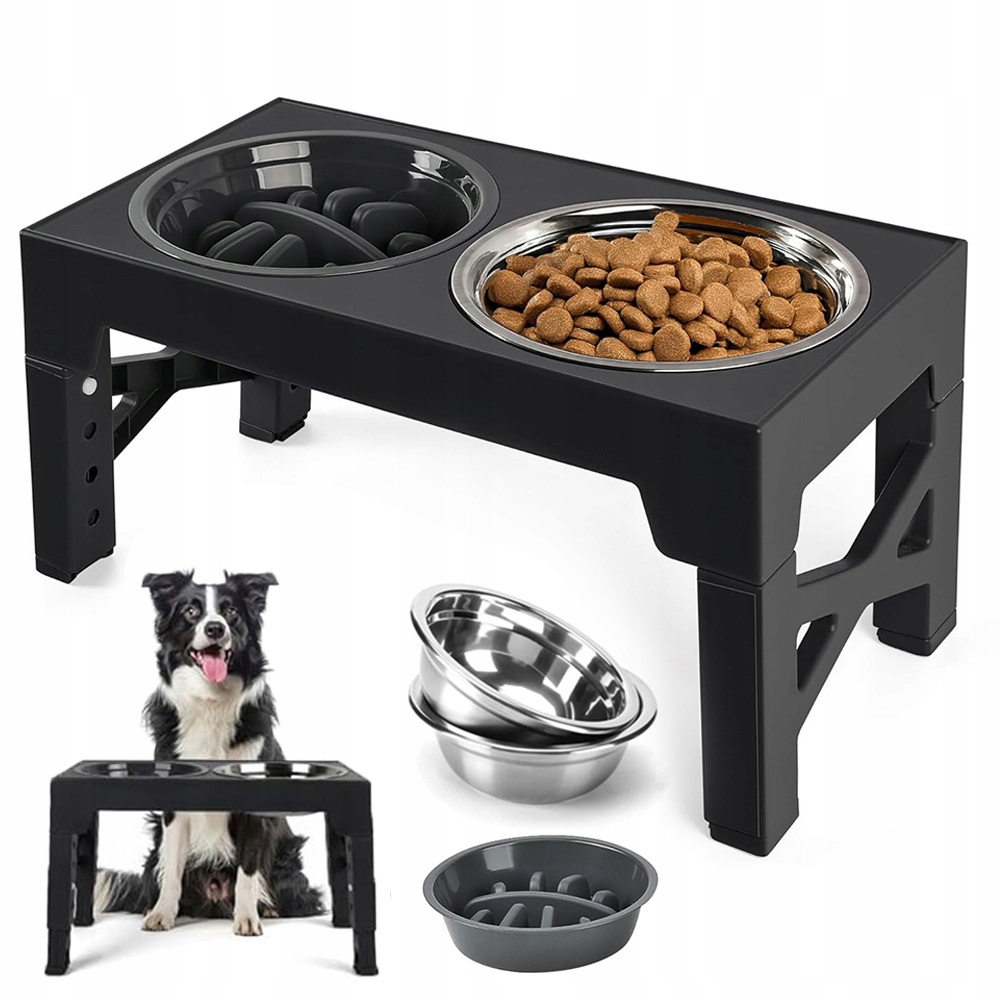 Levně 2 X Dvojitá Misky Pro Psy S Nechlapáním, Zpomalovací, Výškově Nastavitelná