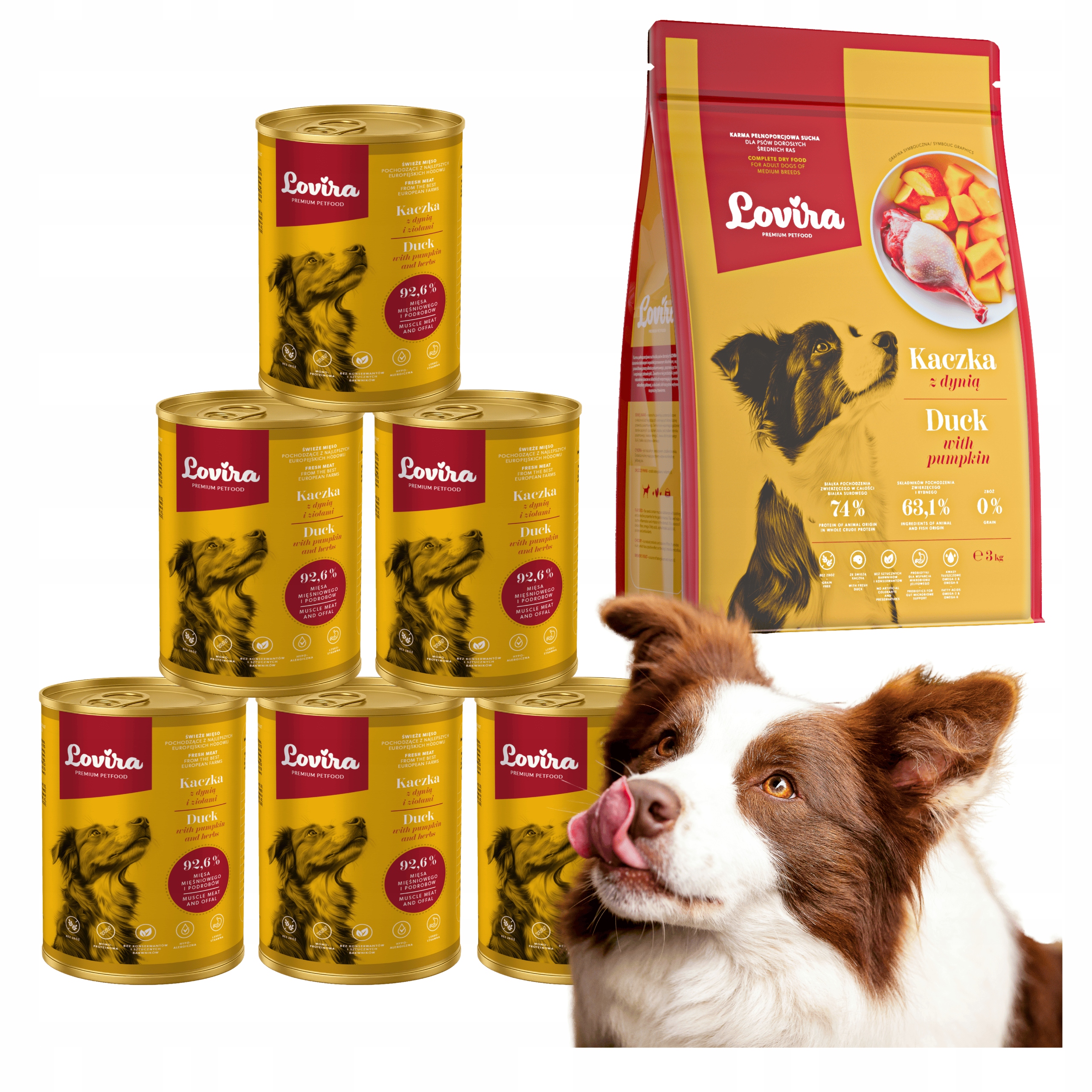 Levně Krmivo Suchá Kachna 6x Krmivo Vlhká Kachna 92,6% bezobilné Vitamíny