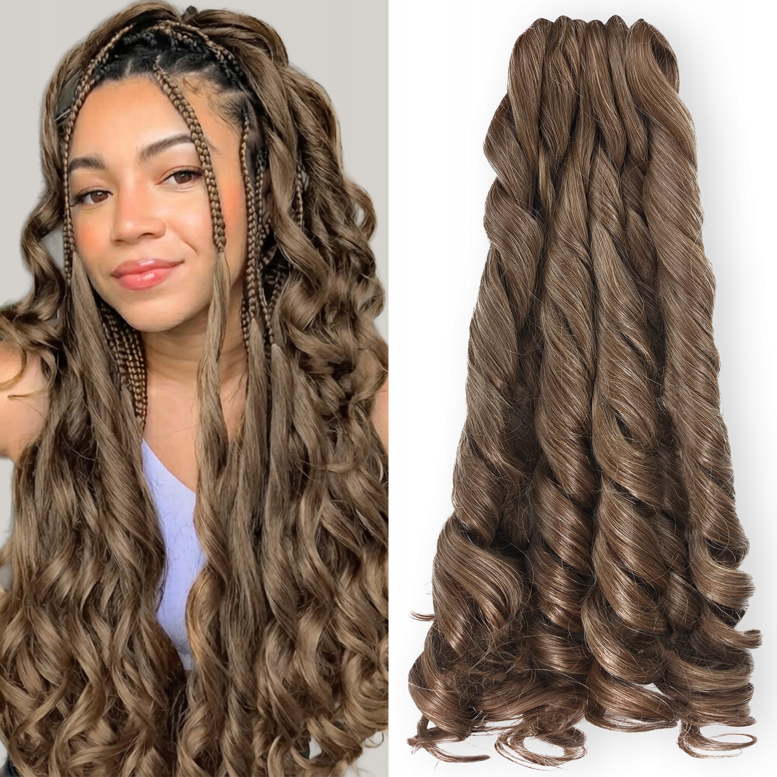 Włosy Syntetyczne Romance French Curl Do Wplotu Na Warkoczyki Brązowe 50cm