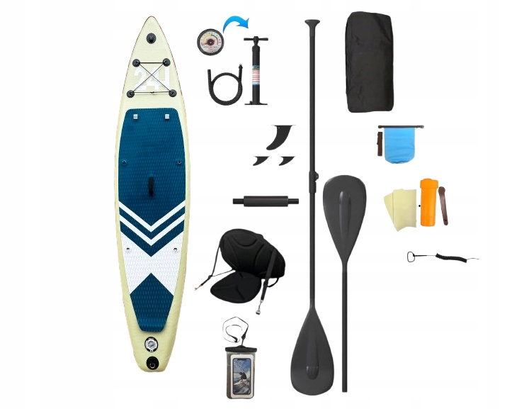 Deska Sup Jummico 330x76x15 cm 160 kg Siedzisko Kajakowe Duży Zestaw