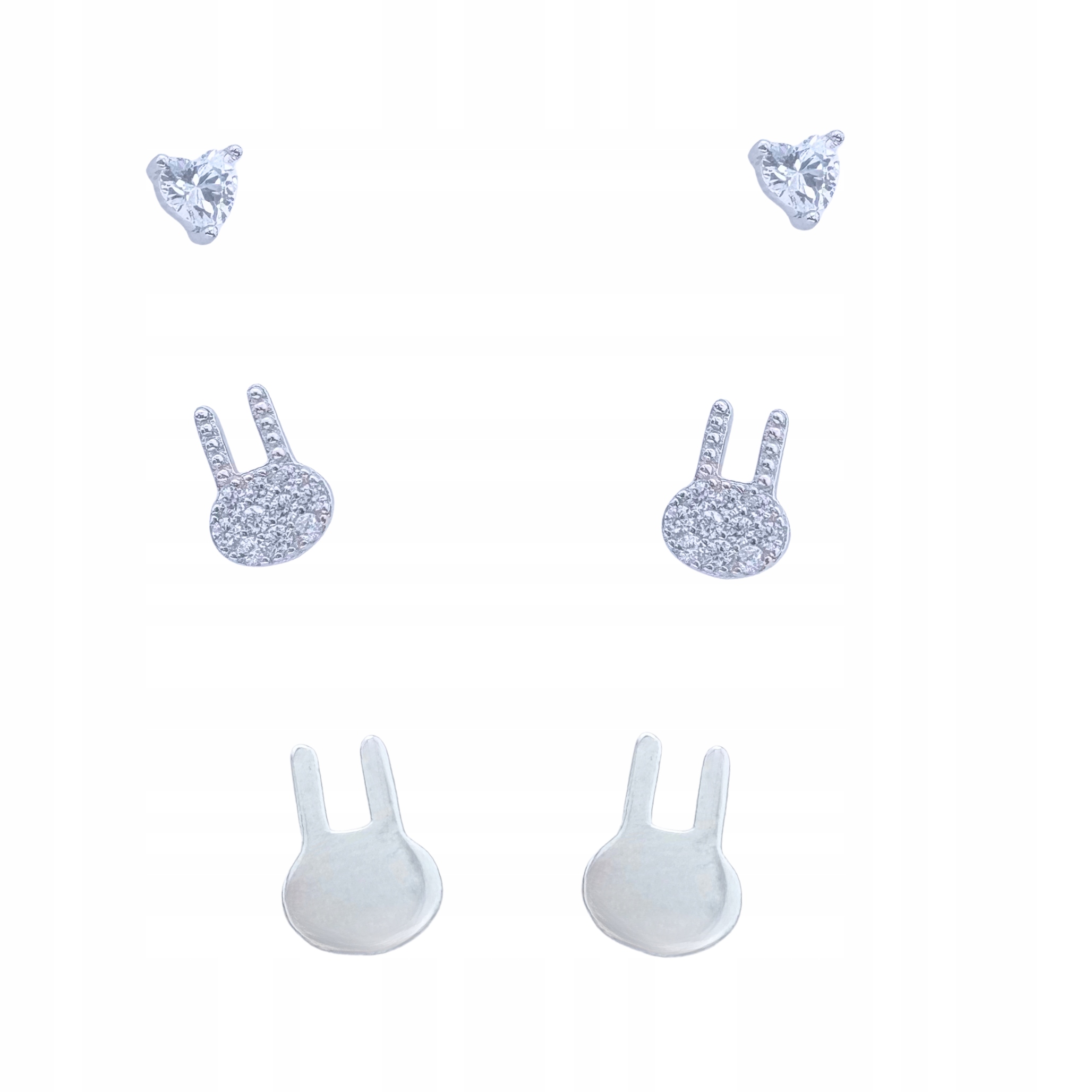 Stříbrné Náušnice 3 Páry Tyčinky Králíčci Se Zirkony Stříbro O Ryzosti 925
