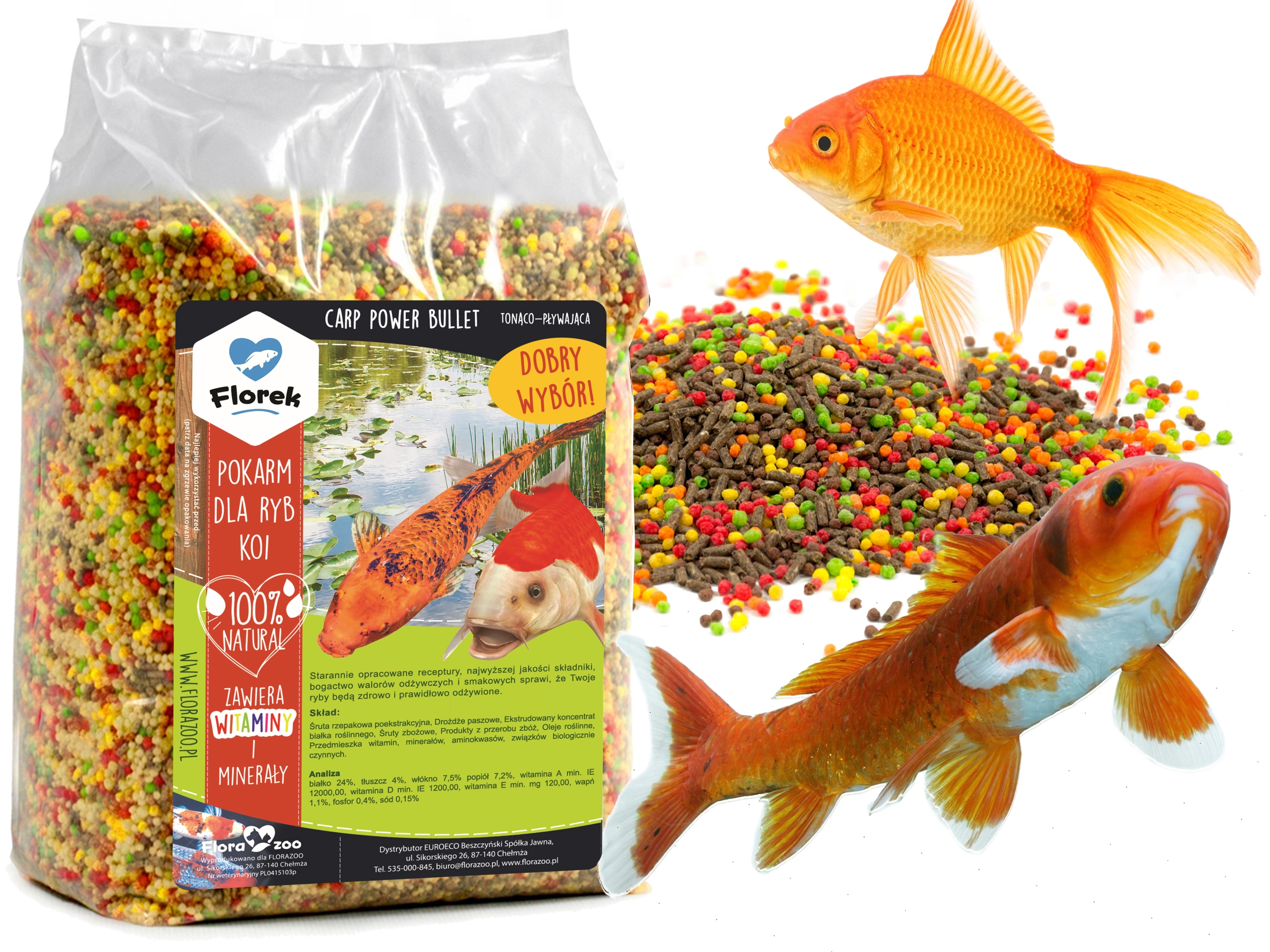 POKARM KARMA PASZA ZANĘTA GRANULAT DLA RYB KOI KARPI NA OCZKO WODNE