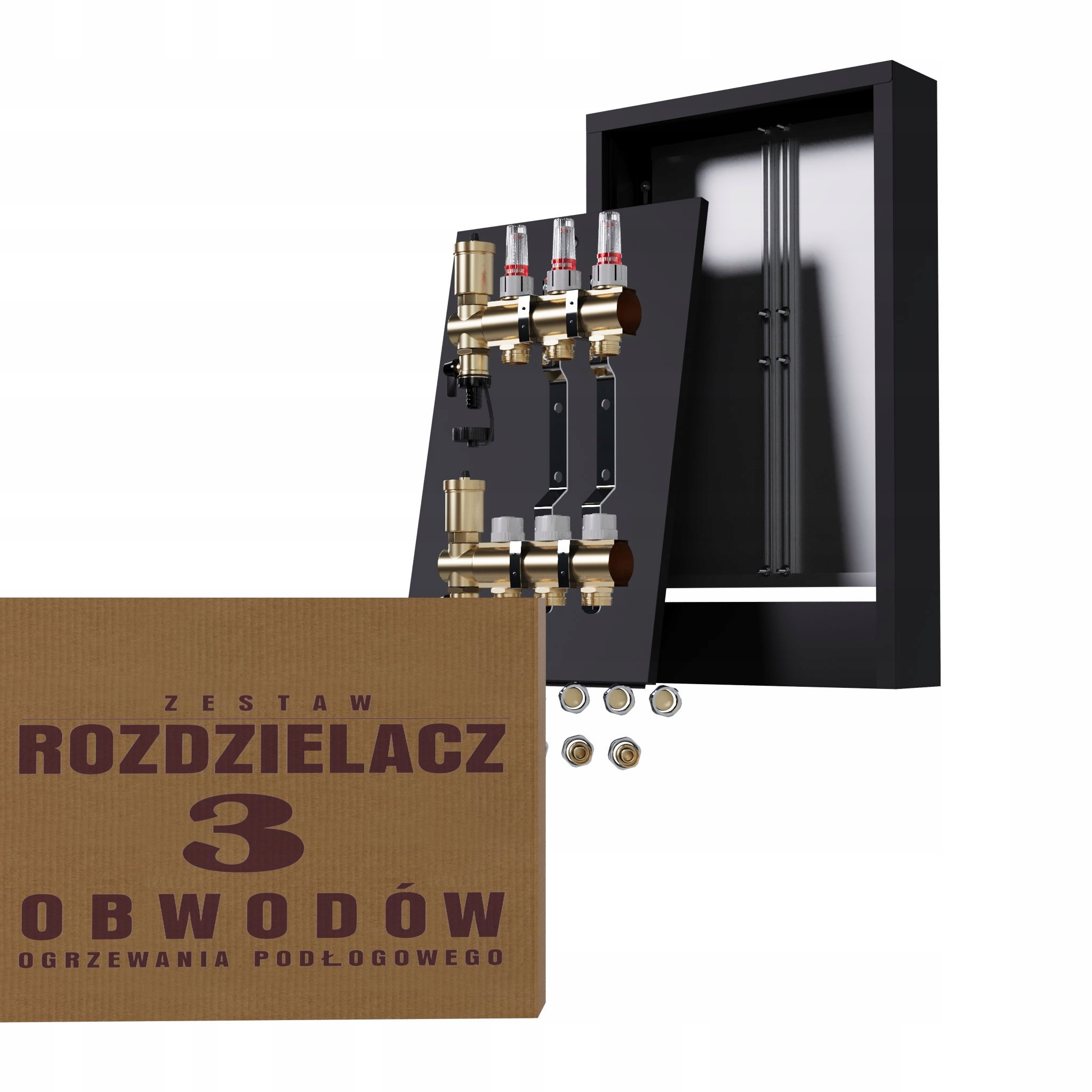 Rozdělovač pro podlahové vytápění 3 nástěnná skříňka černá Pex