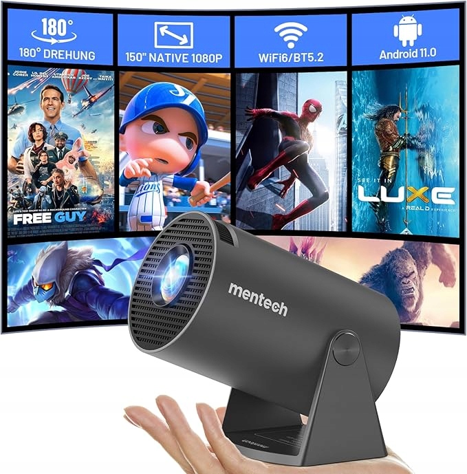 Projektor Bluetooth Android Tv Mentech Otočný 180° 1080P 2.4G/5G WiFi 6