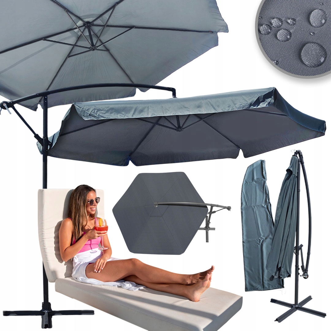 Parasol Ogrodowy Duży 350CM Składany Z Falbaną Wysięgnikiem Obrotowy 360°