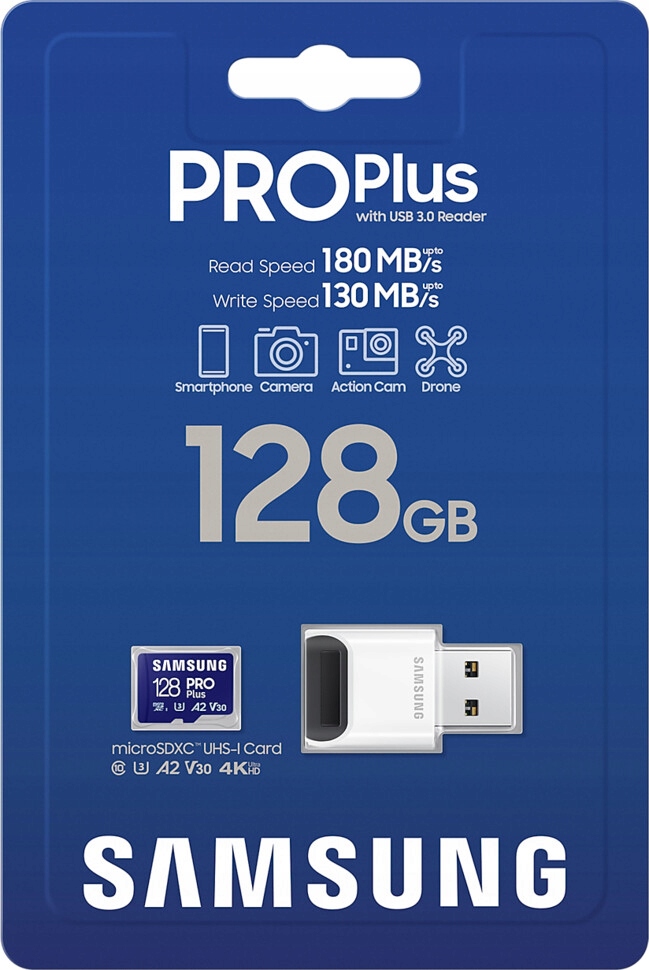 Karta Pamięci Samsung microSDXC 128GB PRO Plus + Czytnik (MB-MD128SB/WW) Kod producenta MB-MD128SB/WW