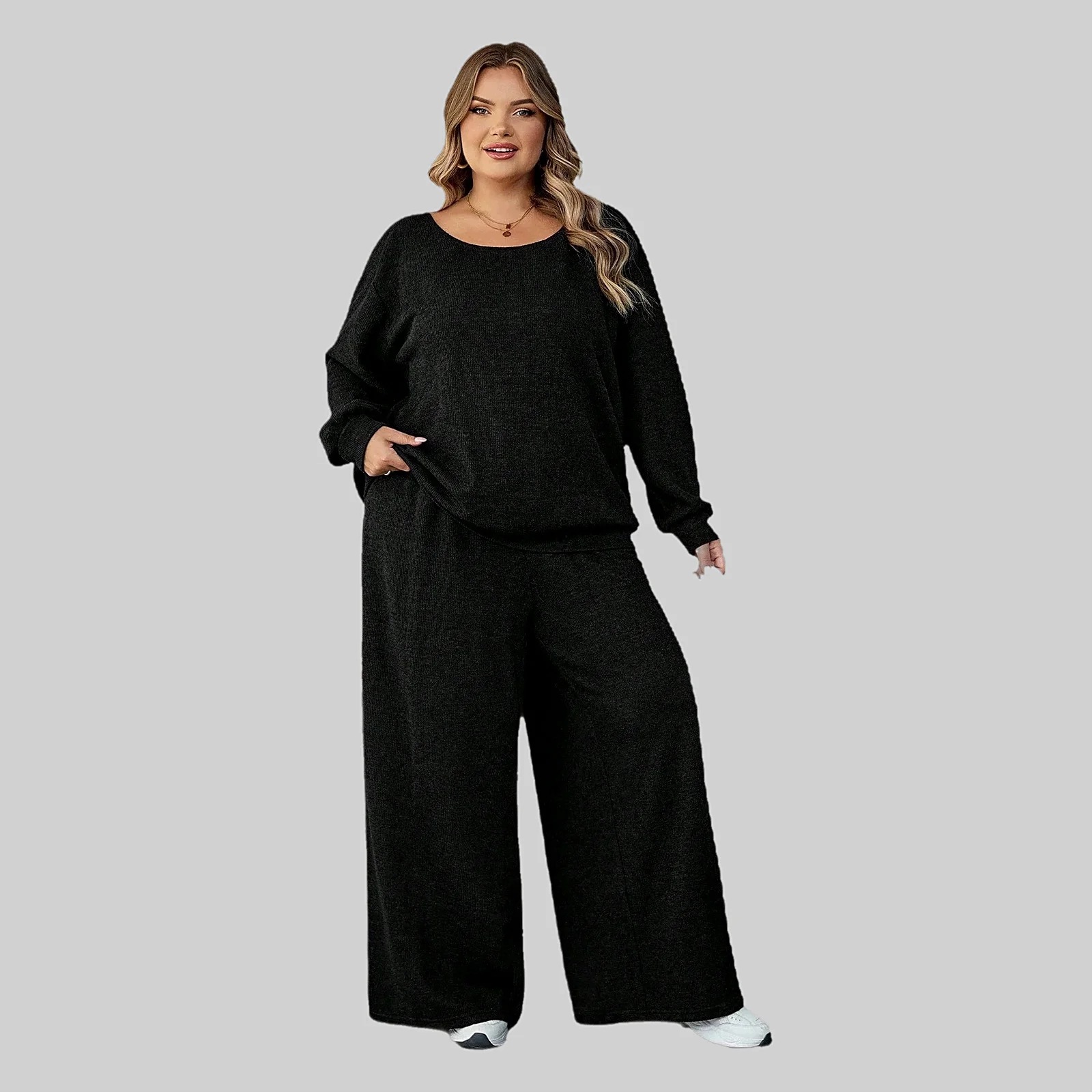 Komplet Halenka černá S kalhotami široká oversize nohavice 7XL