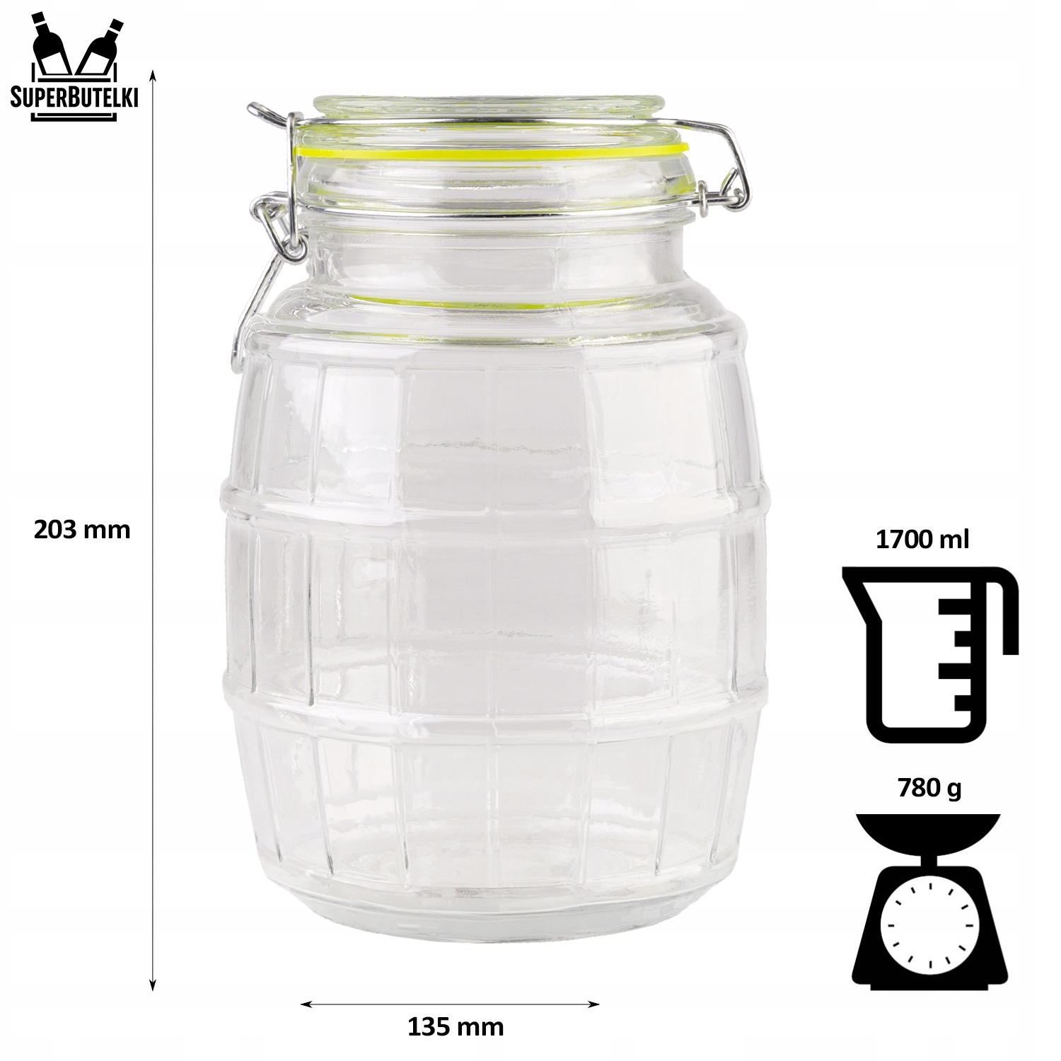 SŁÓJ SZKLANY 1,7L POJEMNIK WECK DO PRZECHOWYWANIA ŻYWNOŚCI KISZONEK SOLIDNY Producent Superbutelki