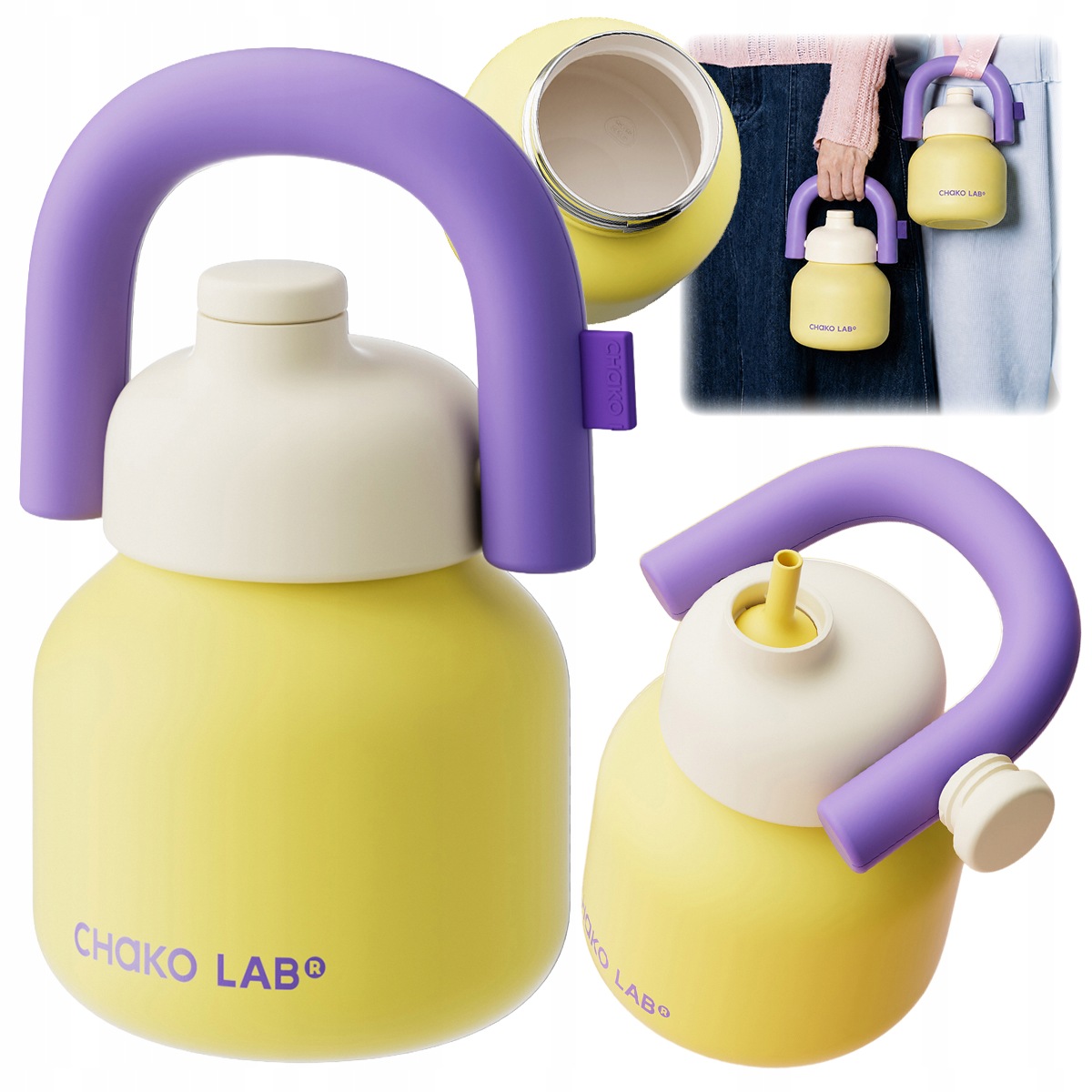 Kubek termiczny ze słomką Chako Lab Lin Lin 1000 ml Sus 316 żółty