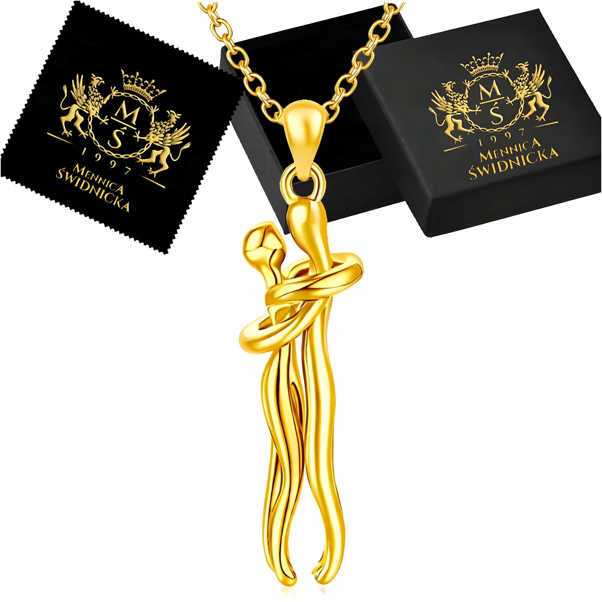 Złoty Naszyjnik Srebro Zakochana Para Splecione Postacie Łańcuszek Ankier