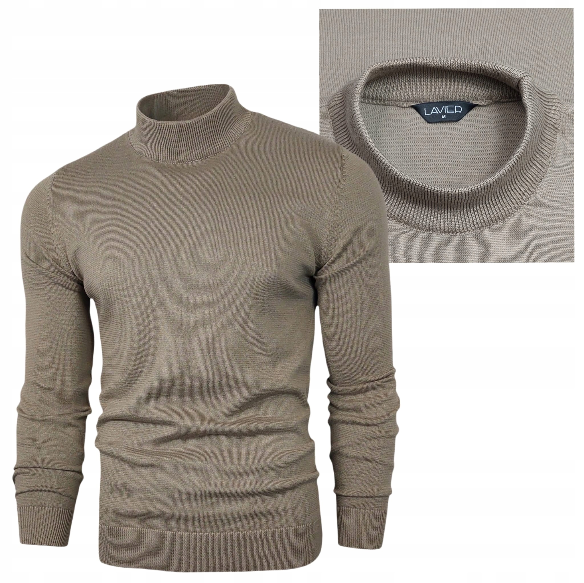 Pánský rolák Lavier 100% Bavlna Pohodlný Svetr se stojáčkem Tmavě Béžový vel.