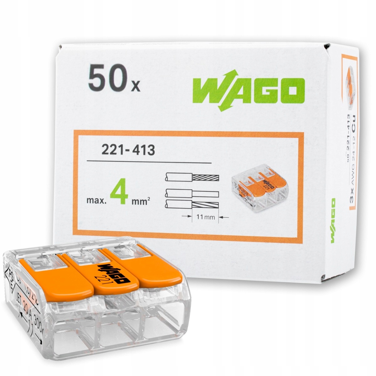 

Złączka Wago 221-413 Szybkozłączka 3x4mm 50 Szt