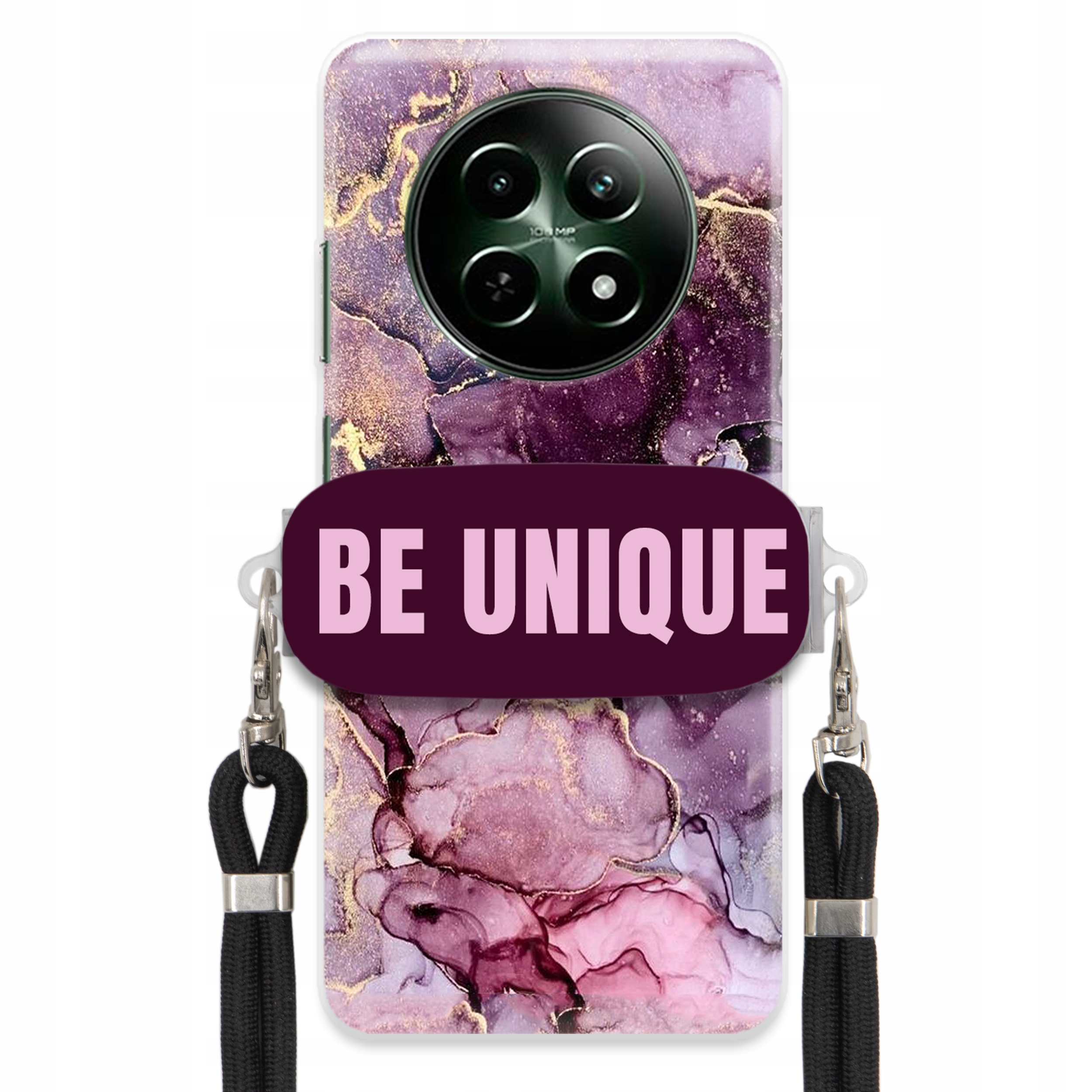 Prémiové puzdro pre Realme 12 5G Case Uchywt Šnúrka Čierna Fialová Mramor