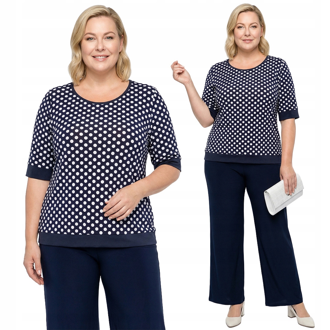 Tmavě modrá mikina s bílými puntíky plus size velikost 60