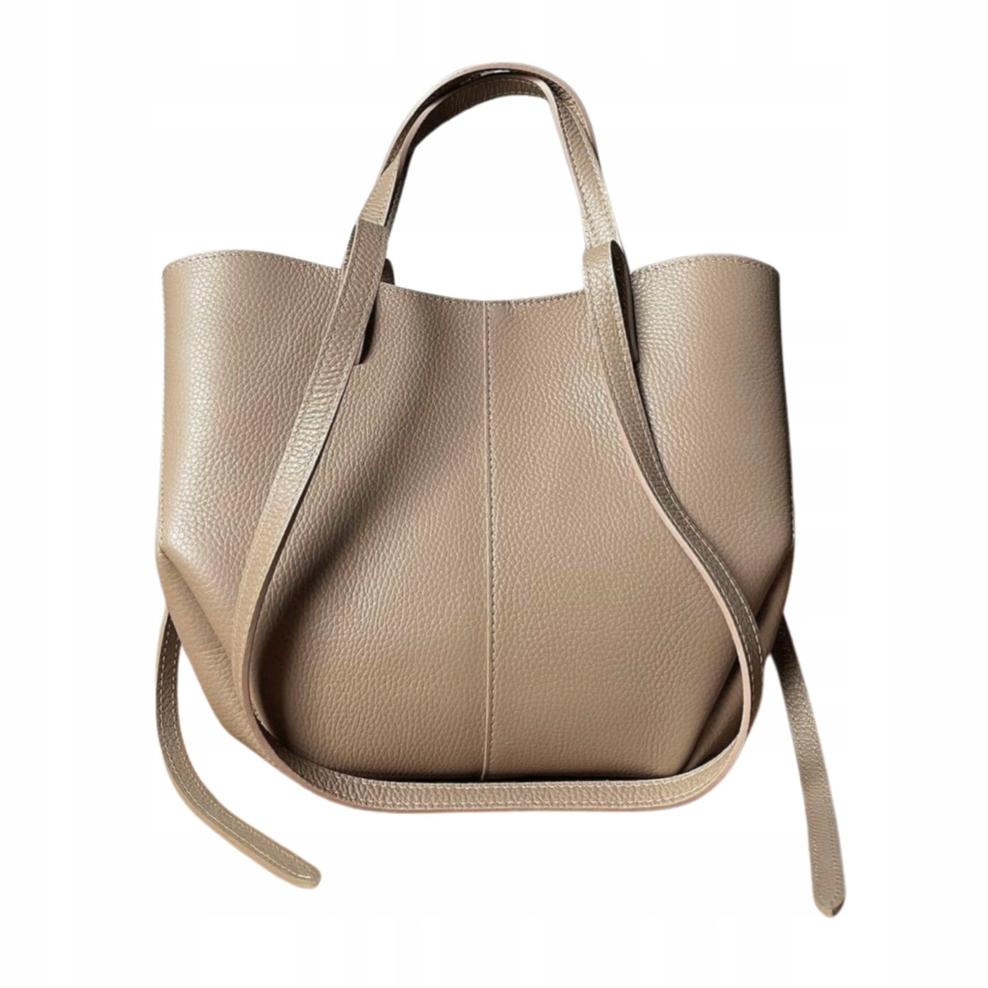 Vera Pelle taupe torebka shopper skóra naturalna beżowa torebka łódka