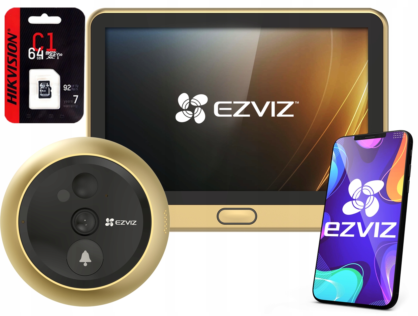 Elektronický hľadáčik Ezviz DP2C Gold Zvonček s kamerou Aplikácia Sd 64 Gb