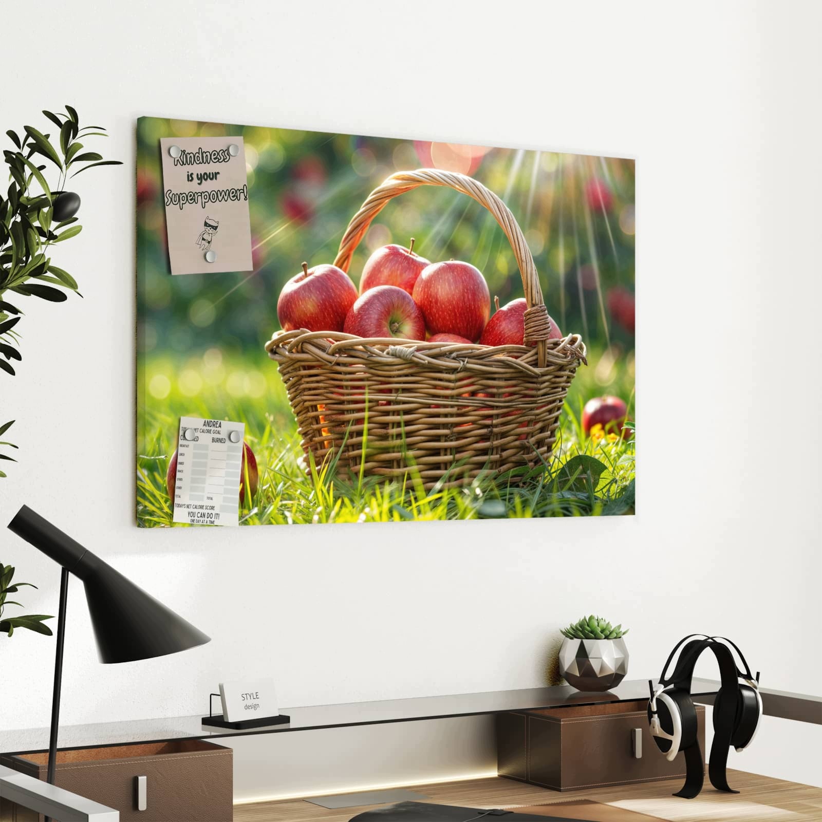 Magnetická tabule Košík červený jablkami 60 × 40 cm