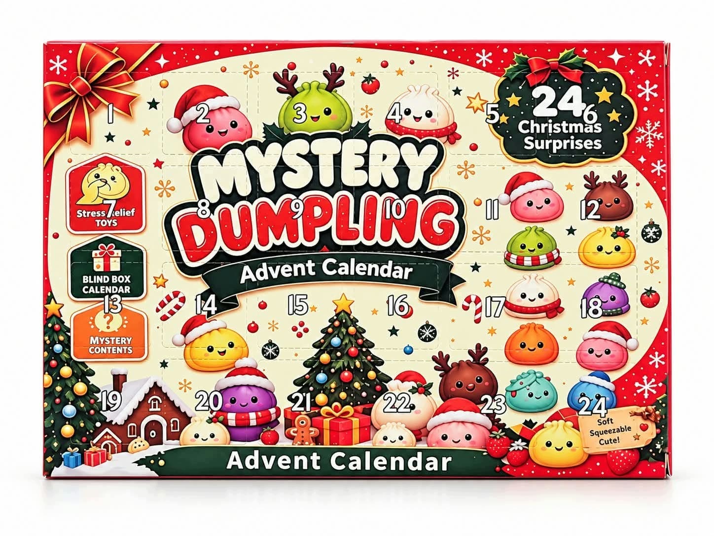 Адвент-календарь Mystery Dumpling, 24 ароматные мялки Squishy