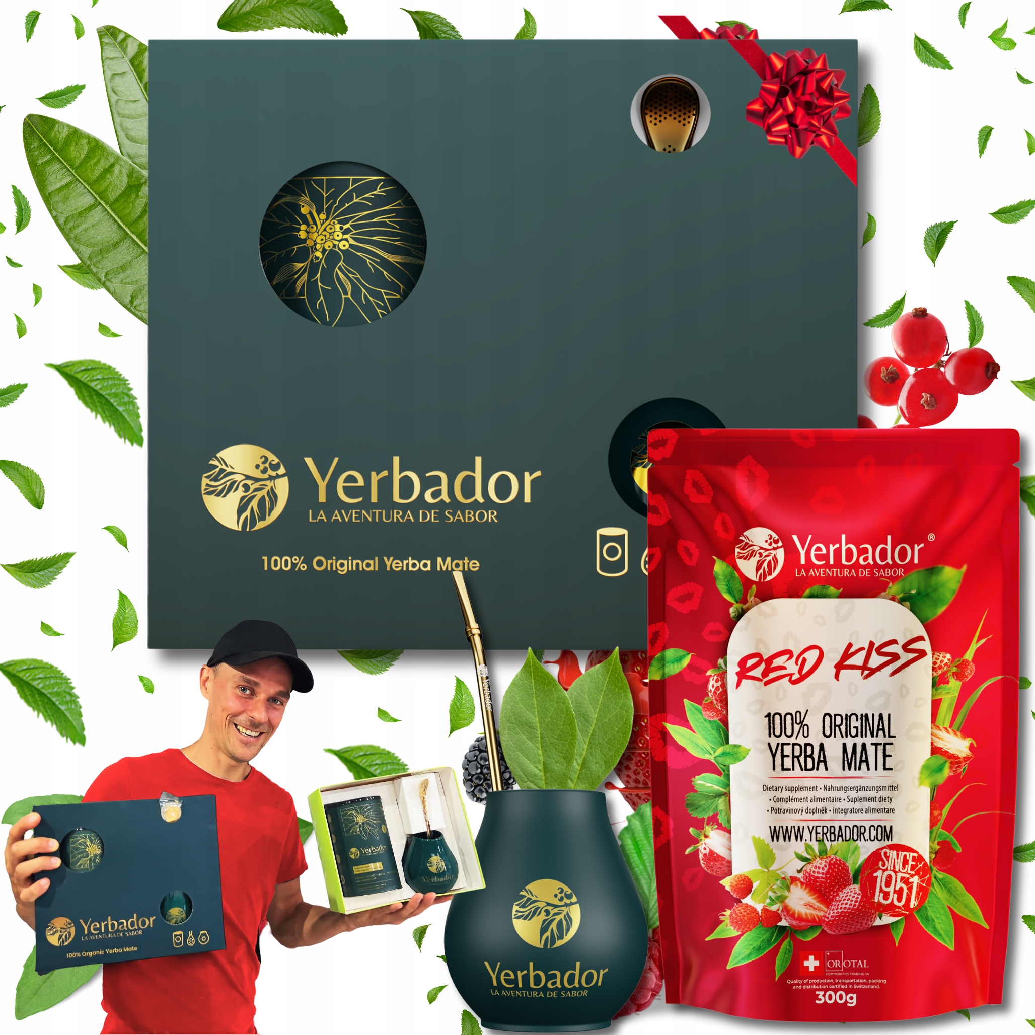 Yerba Mate Startovací Sada Yerbador Red Kiss Lesní Jahoda Malin Matero Bombilla