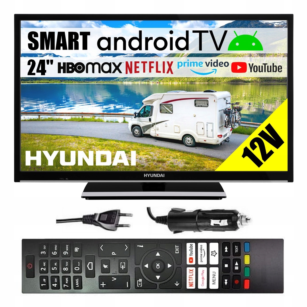 Telewizor do Kampera Smart Android Tv WiFi Bt Hyundai 24'' Hd Aplikacje 12V
