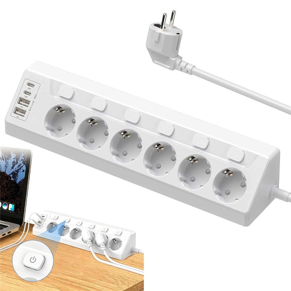 Zásuvková Lišta 6 Zásuvek 4 Usb 2XUSB-C 3680W Bílá